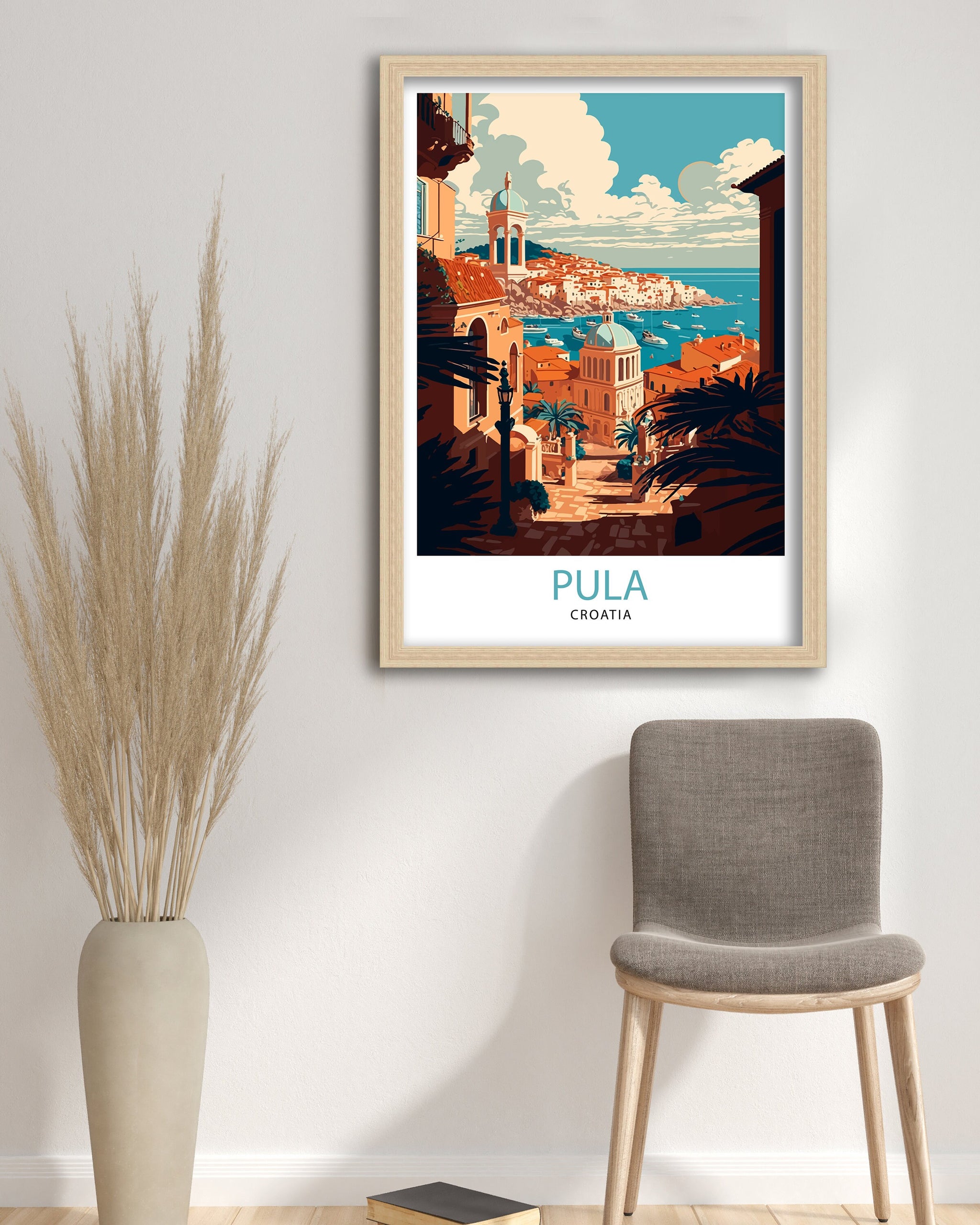 Pula Croatia Travel Poster, Coastal City Illustration Art Print