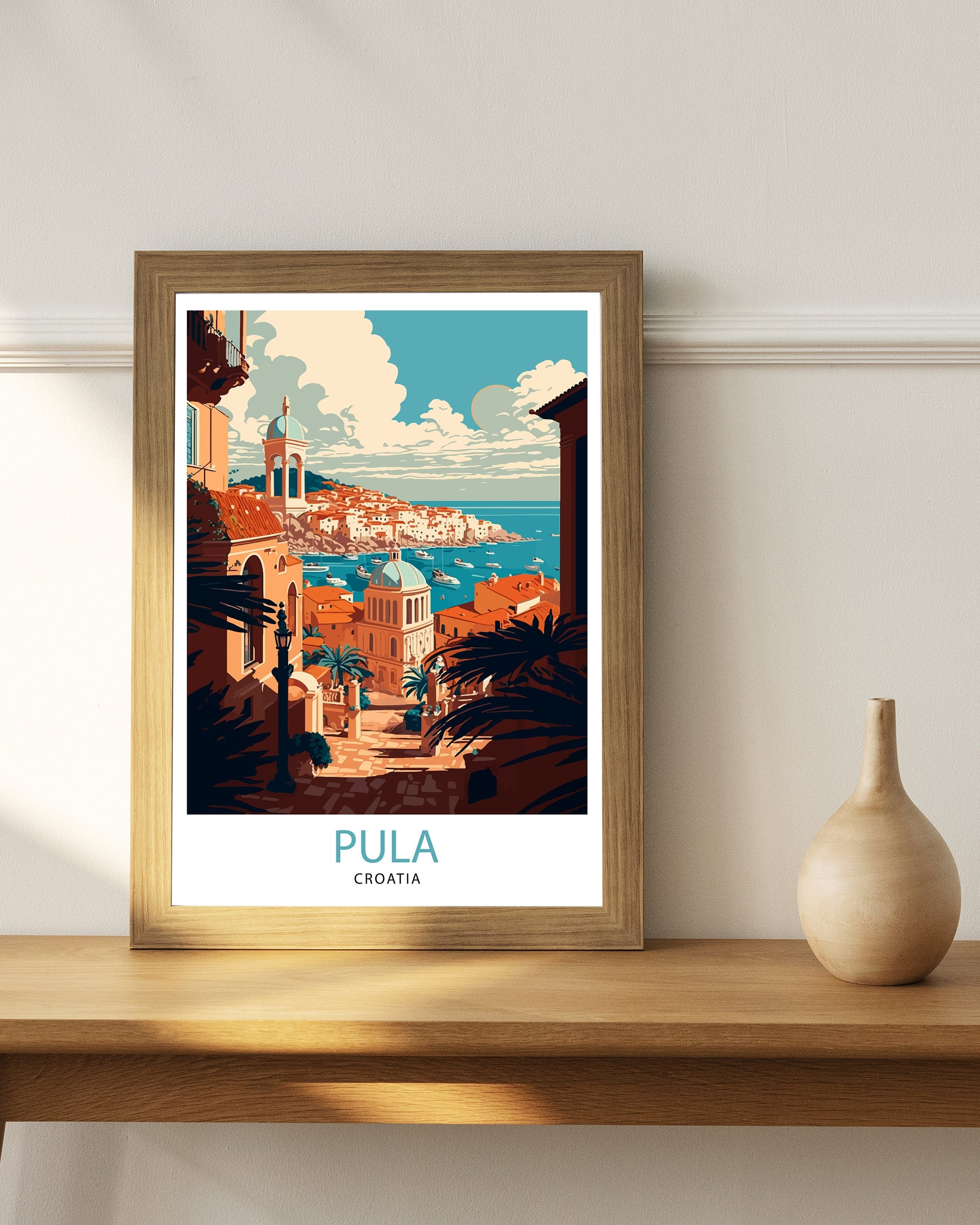 Pula Croatia Travel Poster, Coastal City Illustration Art Print