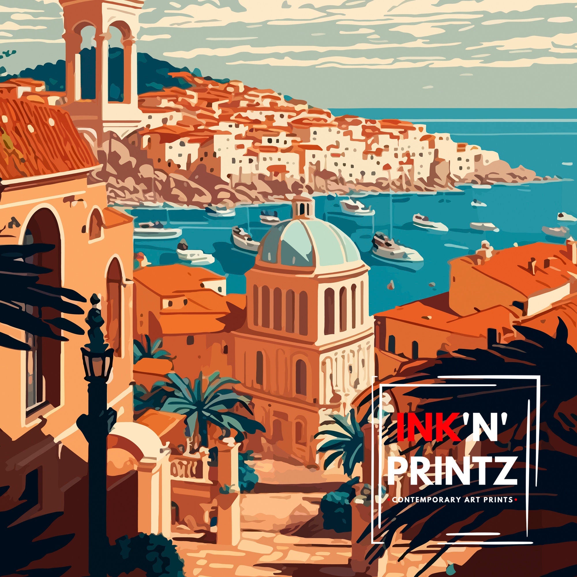 Pula Croatia Travel Poster, Coastal City Illustration Art Print
