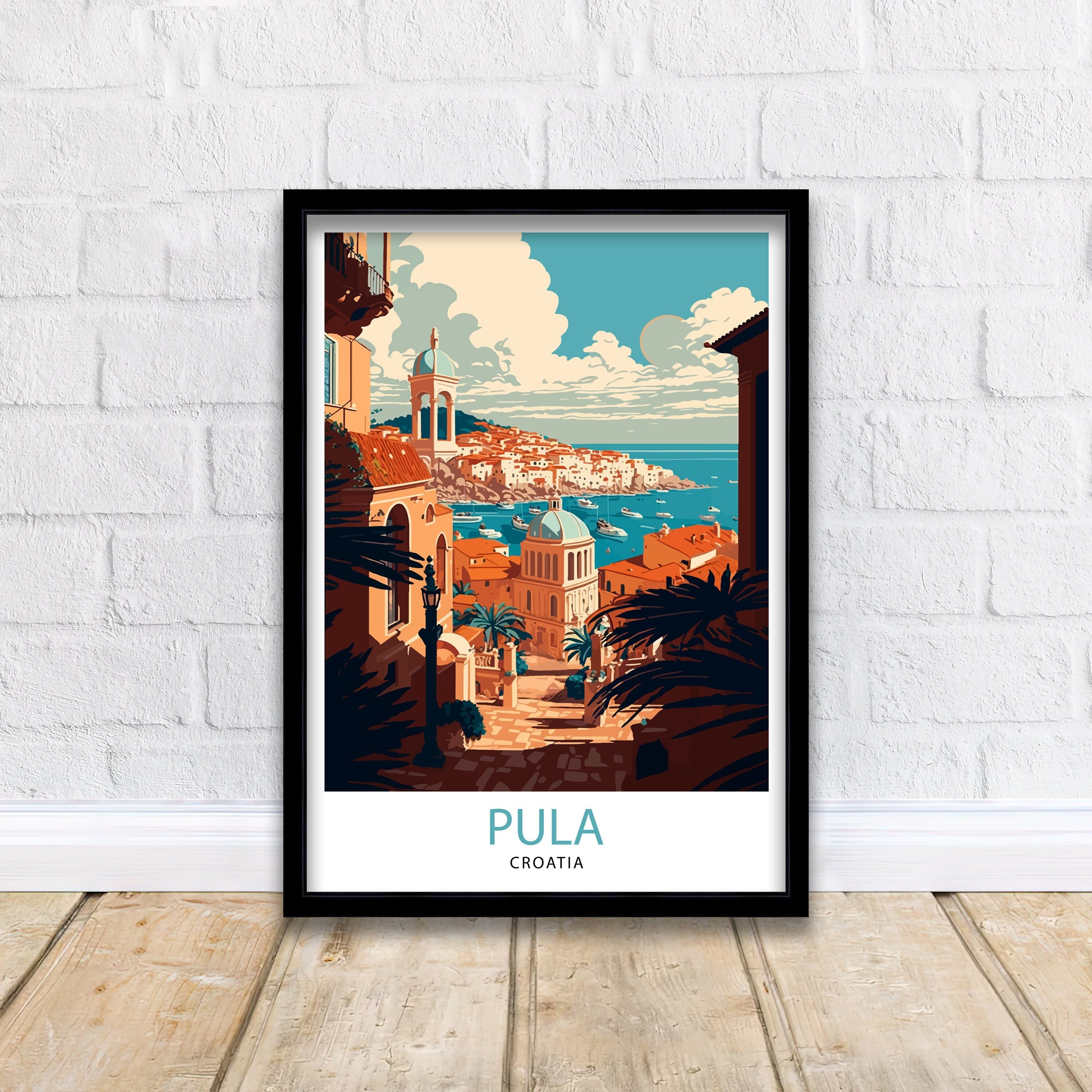 Pula Croatia Travel Poster, Coastal City Illustration Art Print