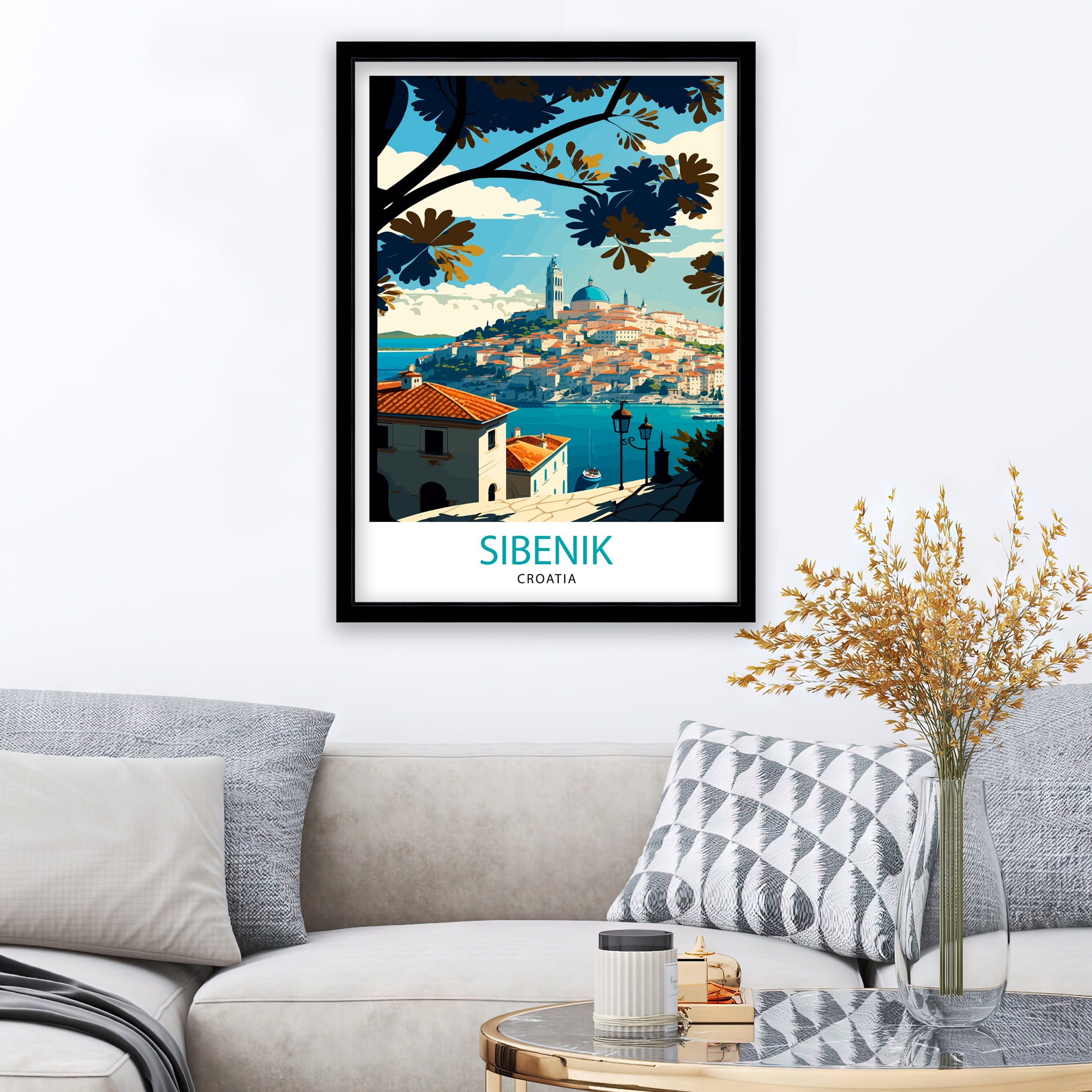 Sibenik Croatia Travel Poster, City Skyline Art Print