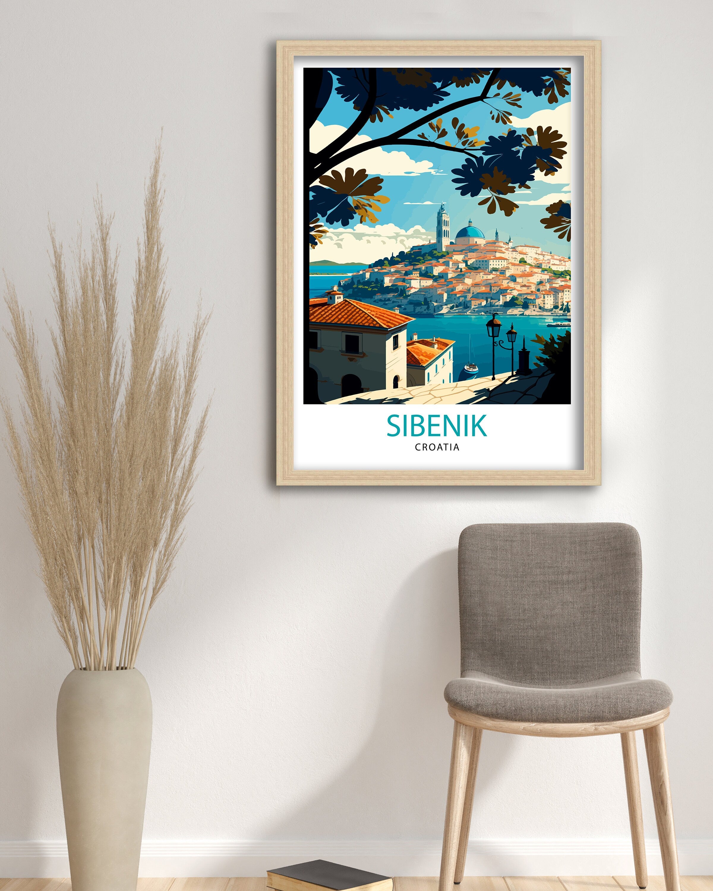Sibenik Croatia Travel Poster, City Skyline Art Print