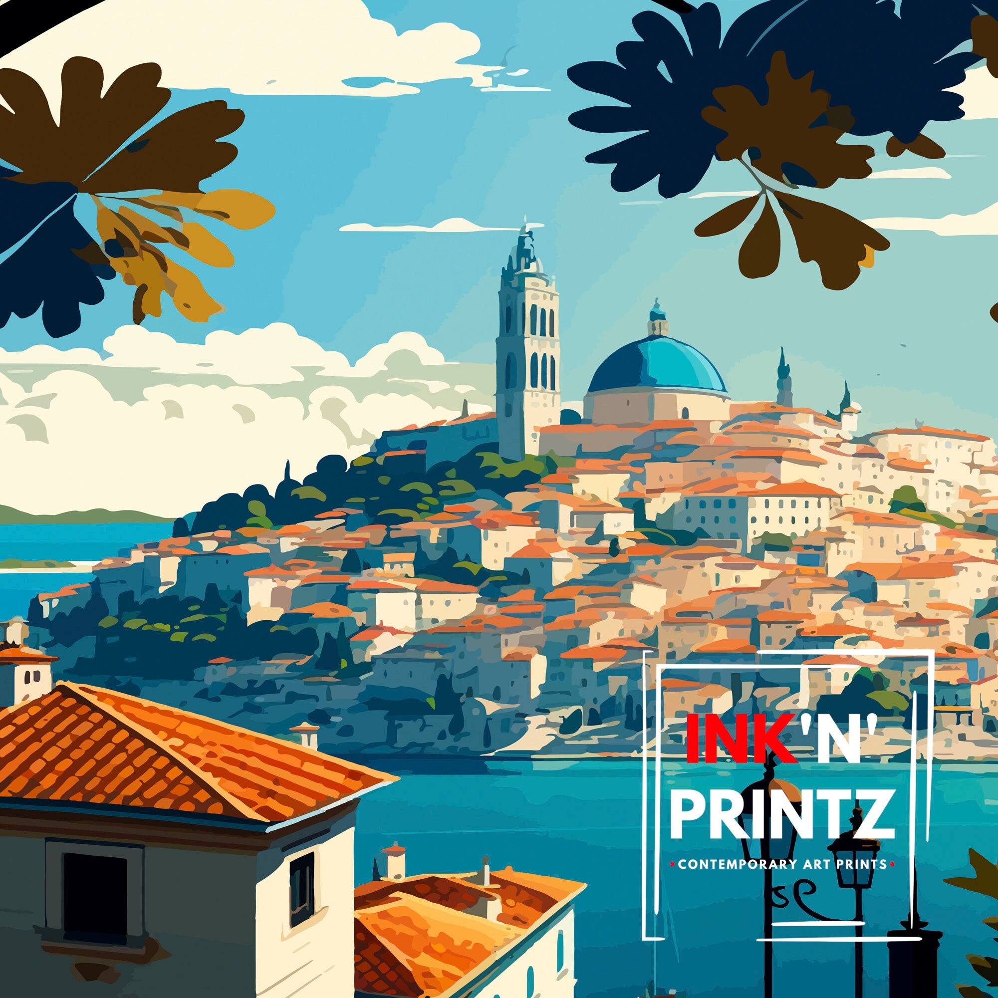Sibenik Croatia Travel Poster, City Skyline Art Print
