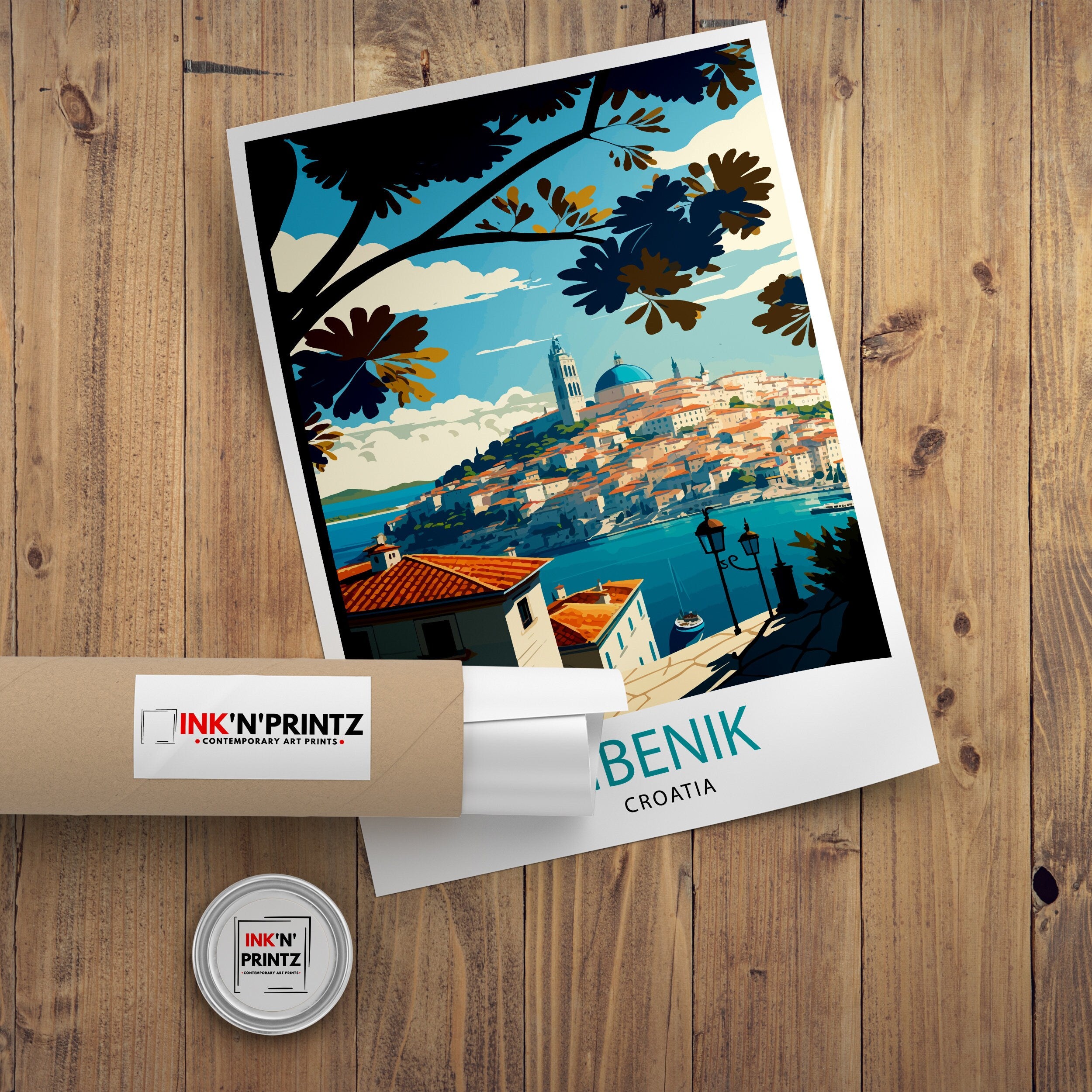 Sibenik Croatia Travel Poster, City Skyline Art Print