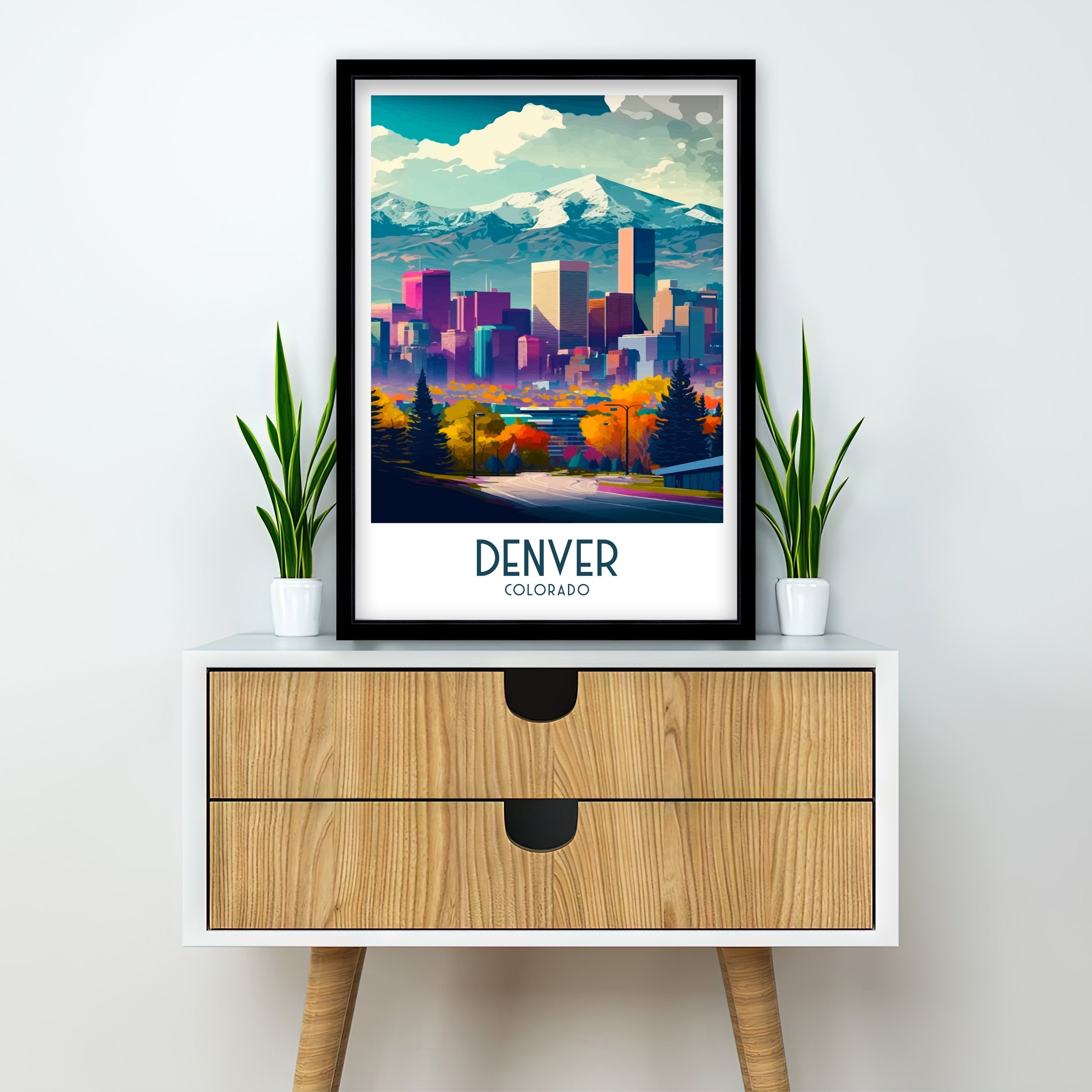 Denver Cityscape Print | Colorful Colorado Travel Poster