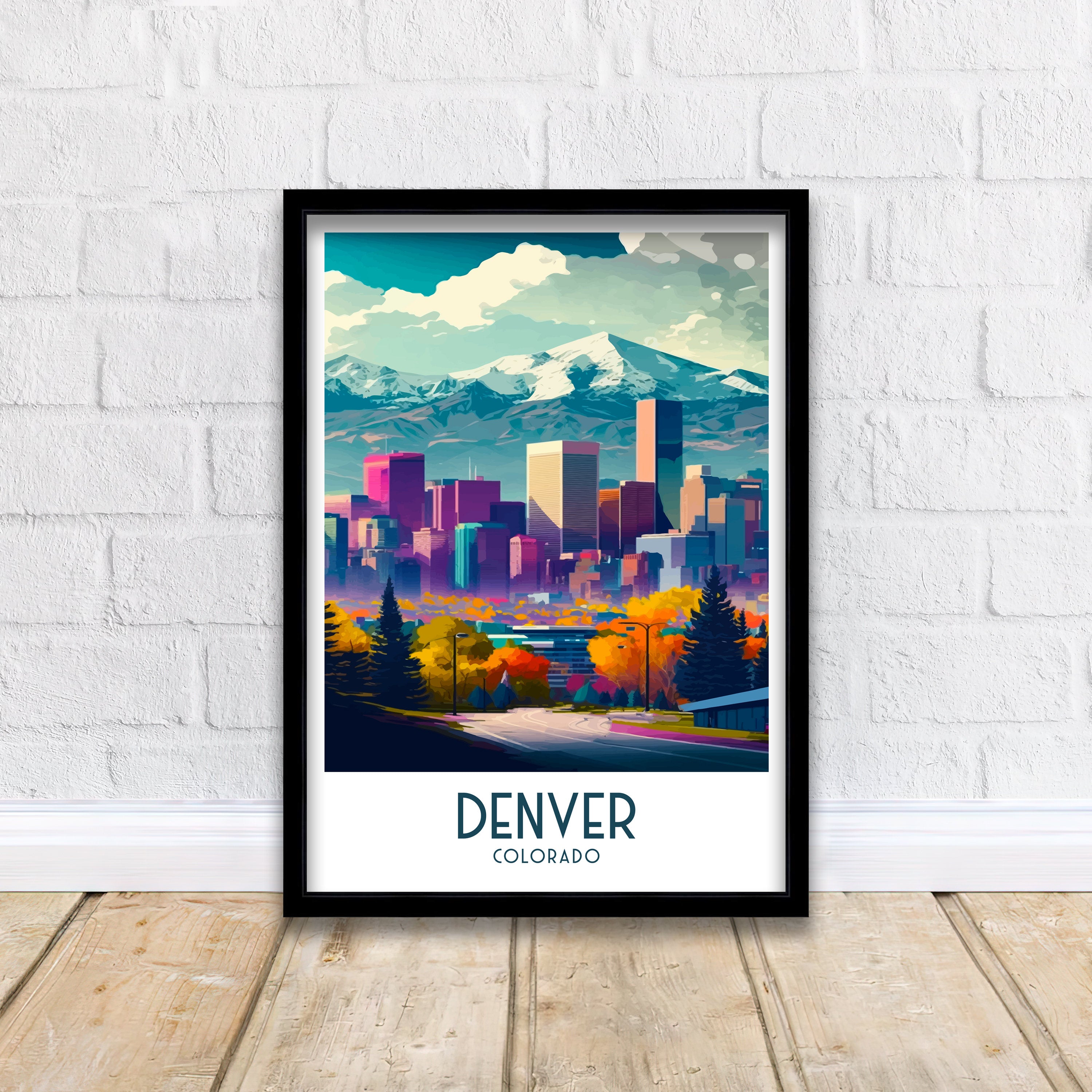 Denver Cityscape Print | Colorful Colorado Travel Poster