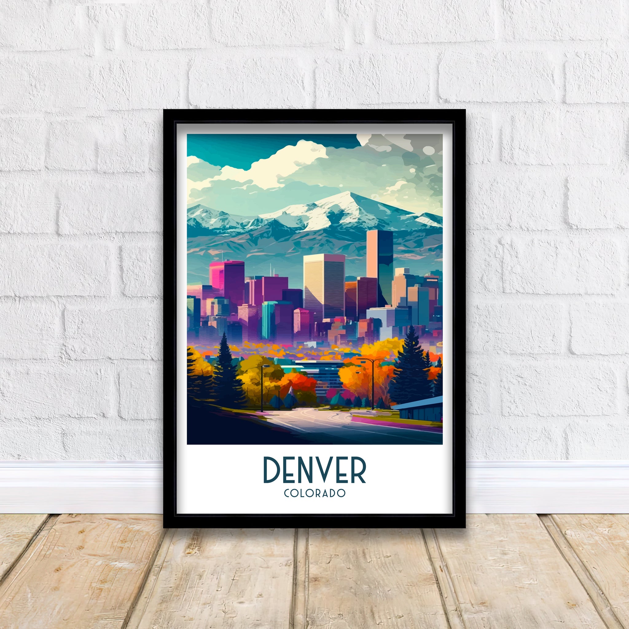 Denver Cityscape Print | Colorful Colorado Travel Poster