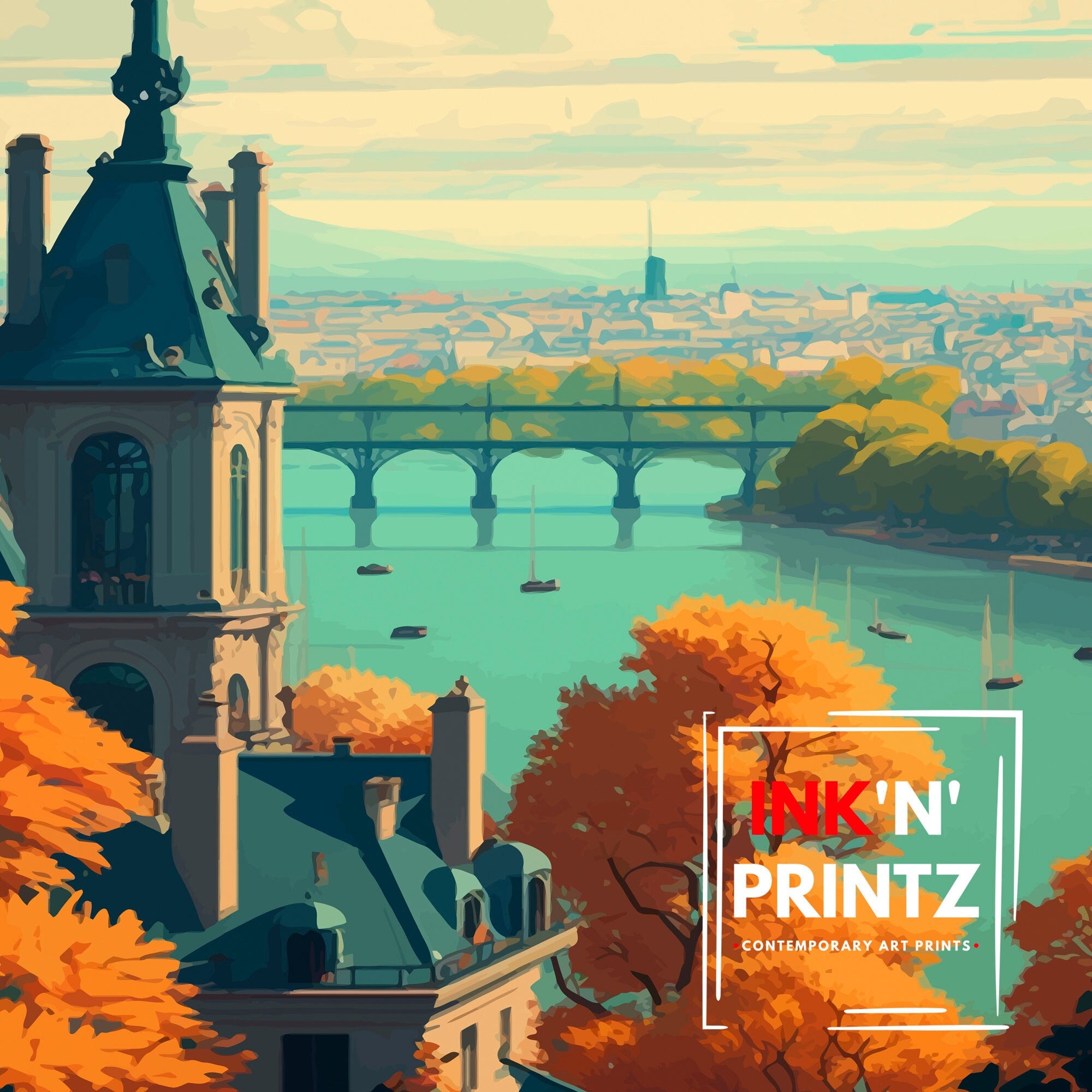 Nantes France Travel Poster, Cityscape Art Print