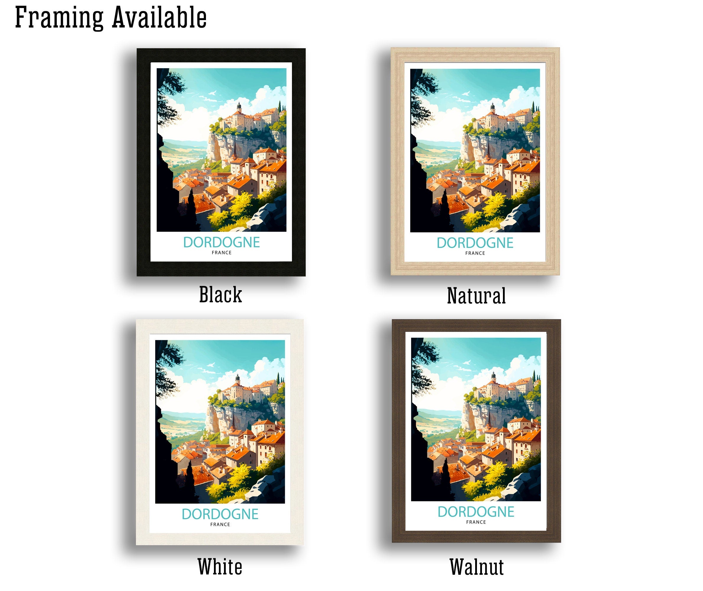 Dordogne France Travel Poster, Rustic Village Art Print