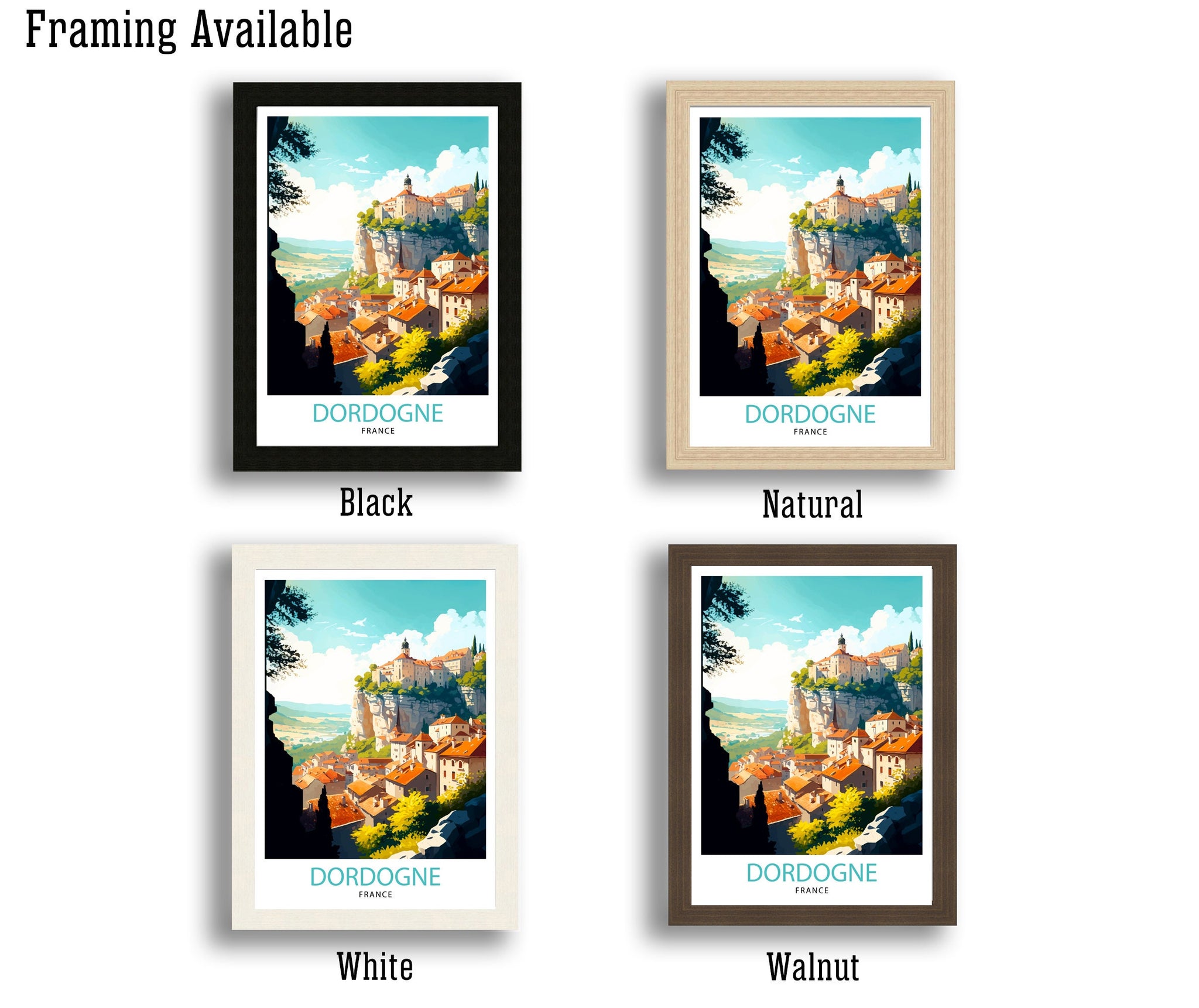 Dordogne France Travel Poster, Rustic Village Art Print