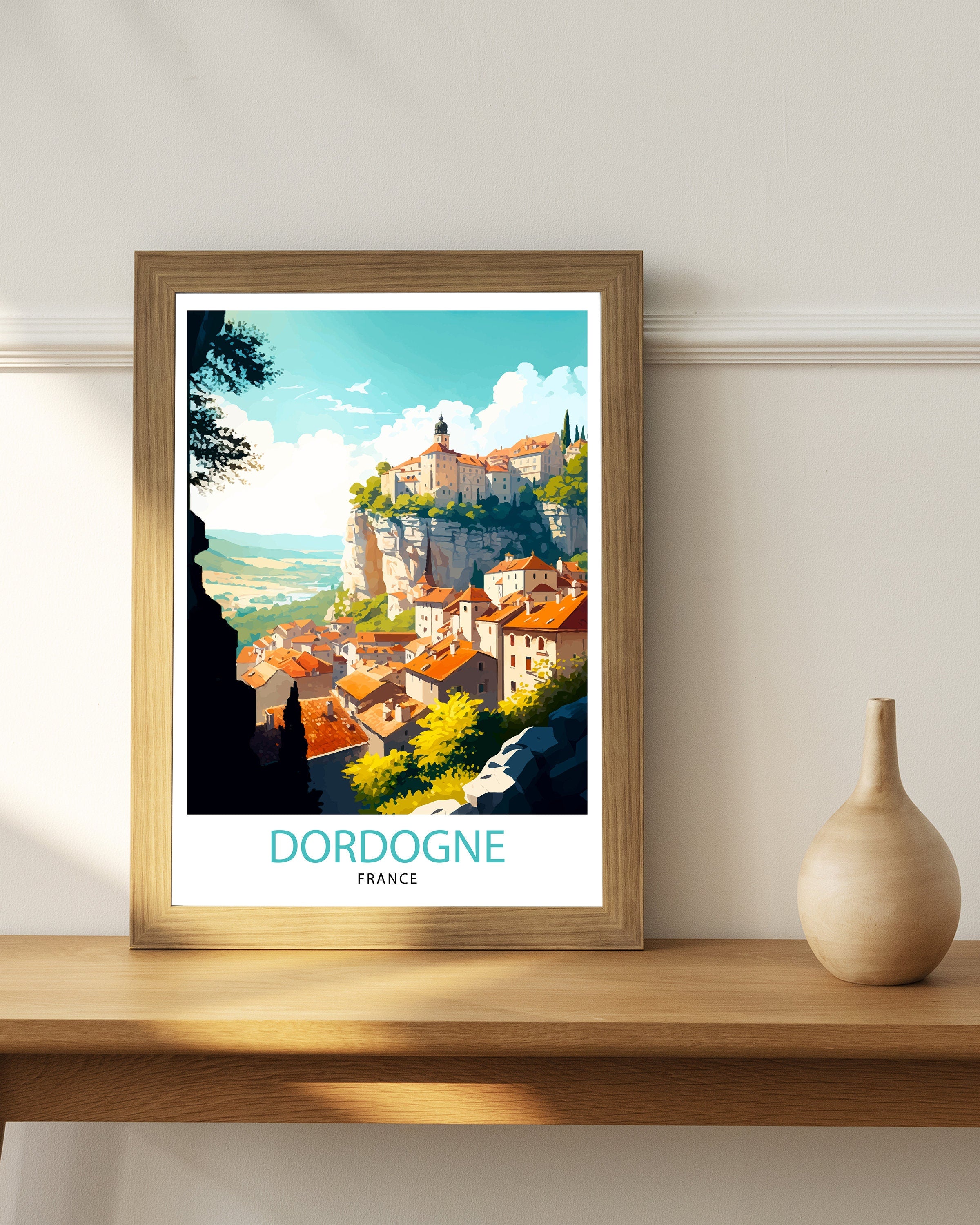 Dordogne France Travel Poster, Rustic Village Art Print