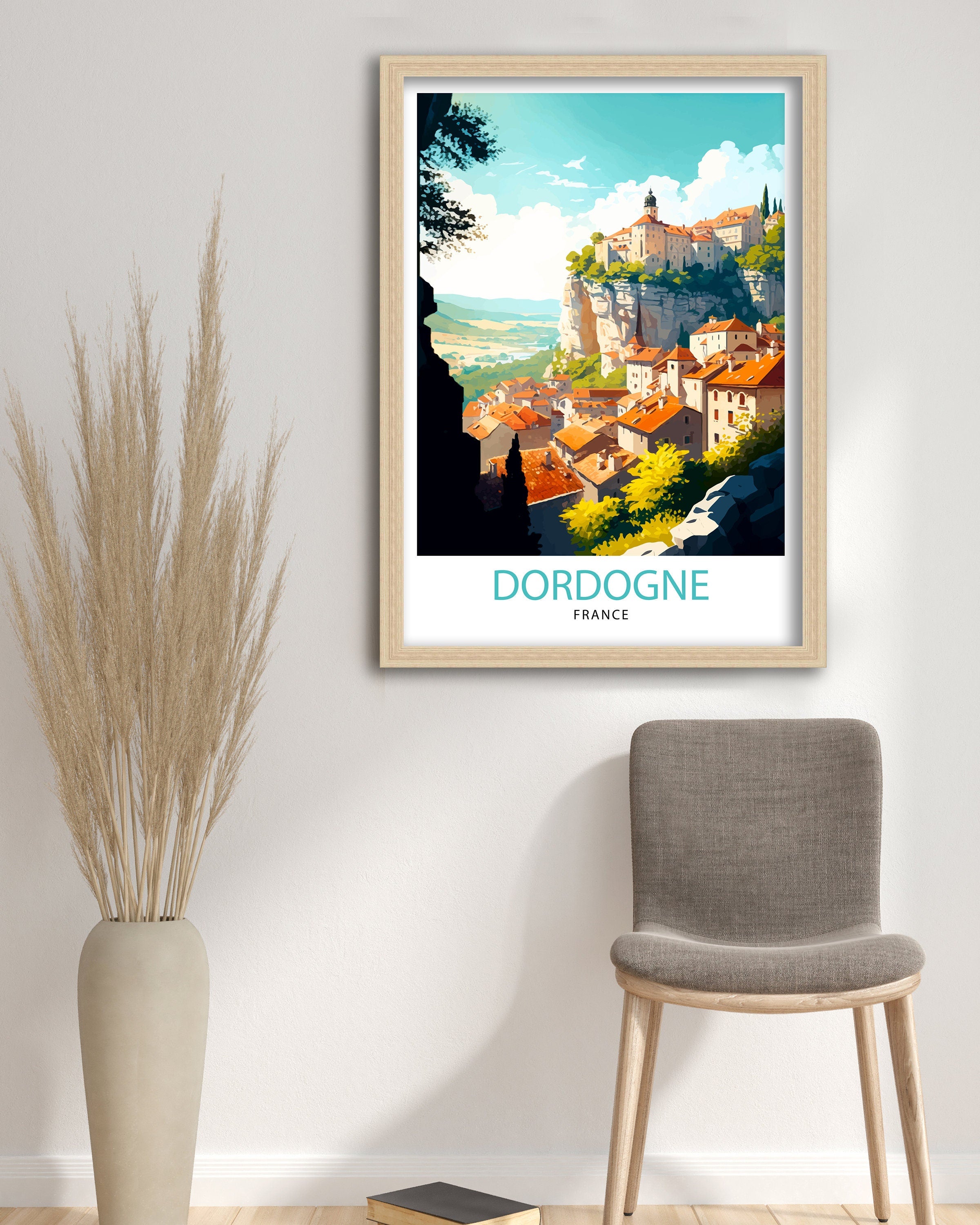 Dordogne France Travel Poster, Rustic Village Art Print