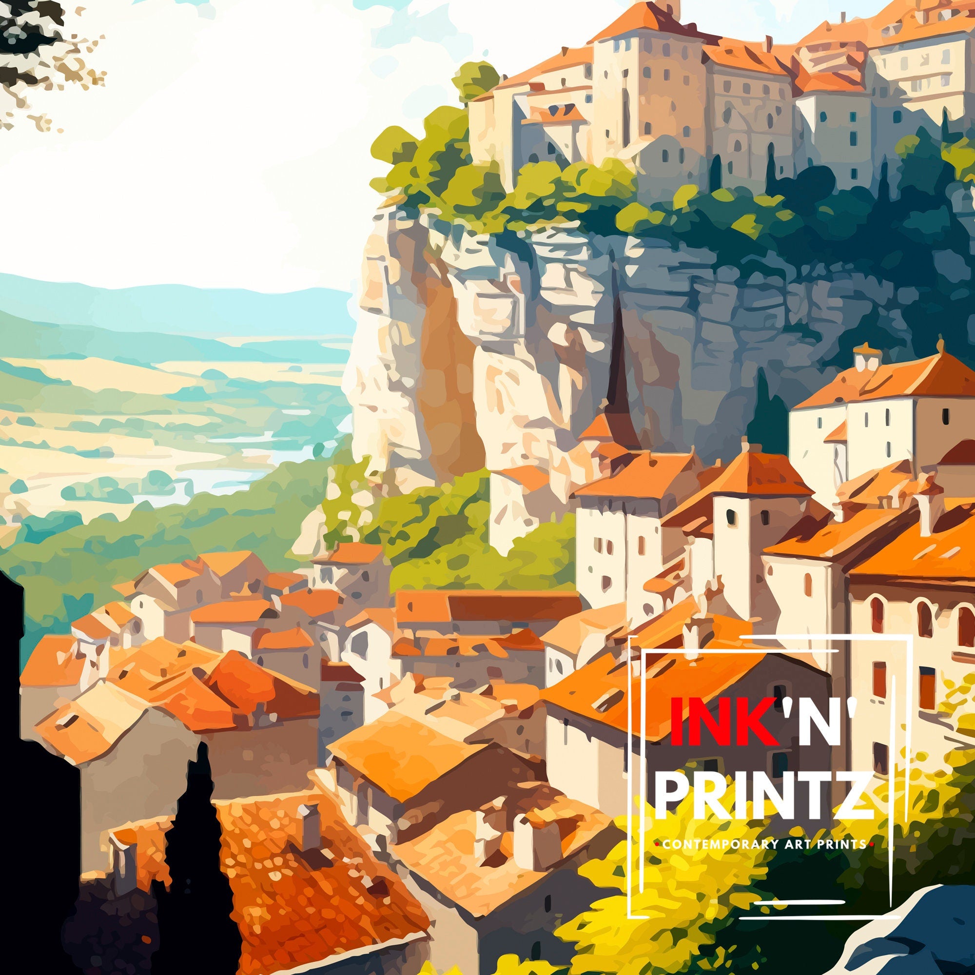 Dordogne France Travel Poster, Rustic Village Art Print