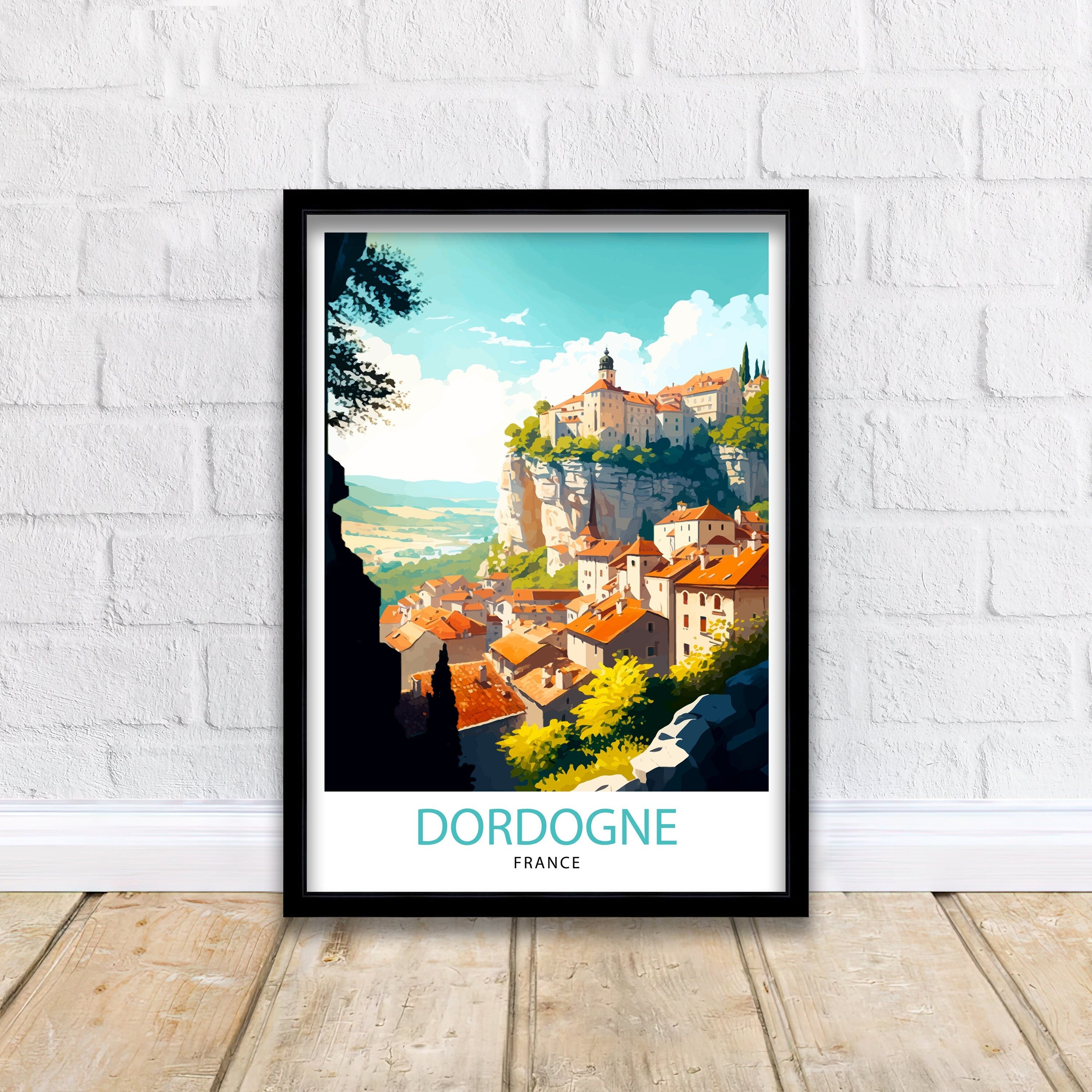 Dordogne France Travel Poster, Rustic Village Art Print