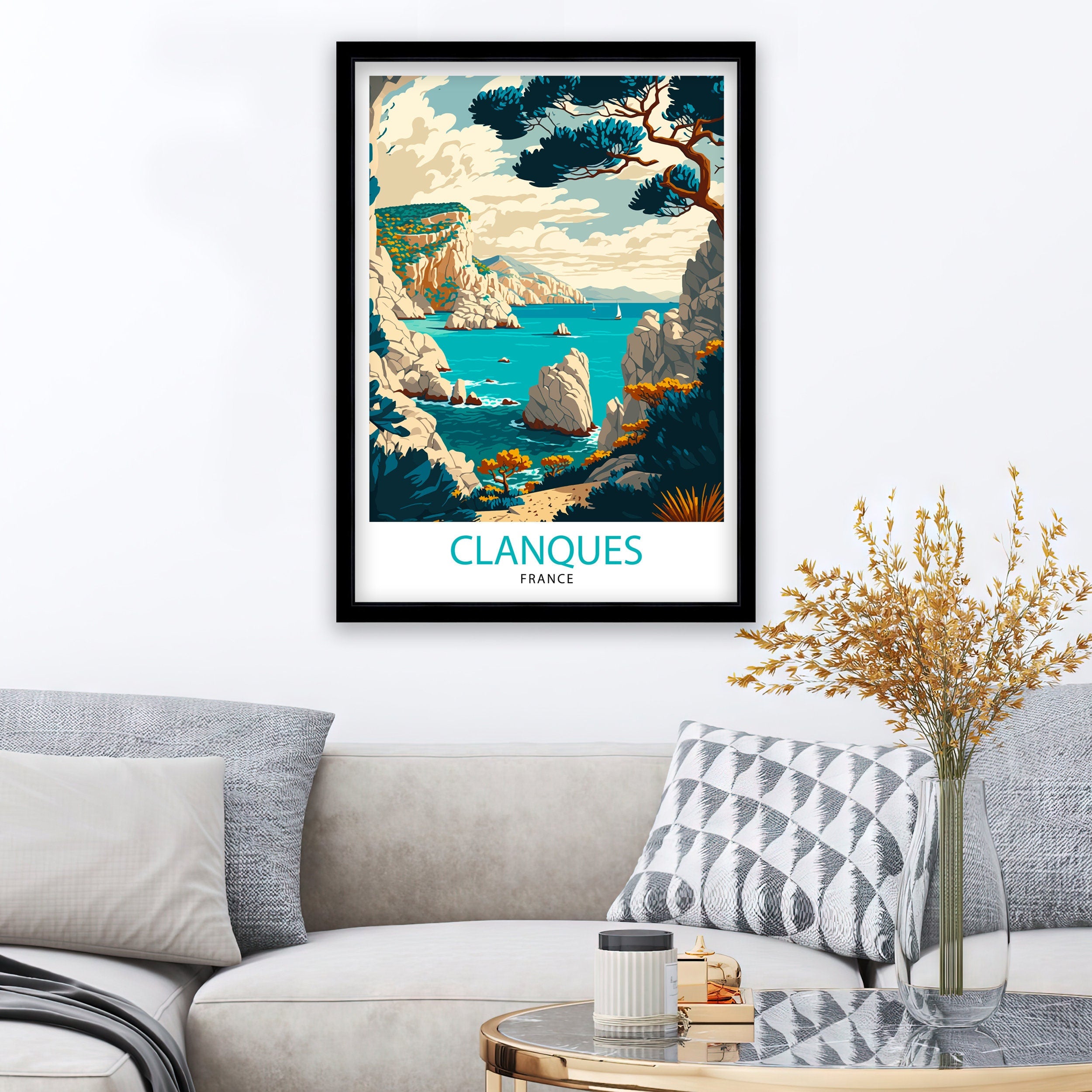 Calanques France Travel Poster, Mediterranean Coast Art Print