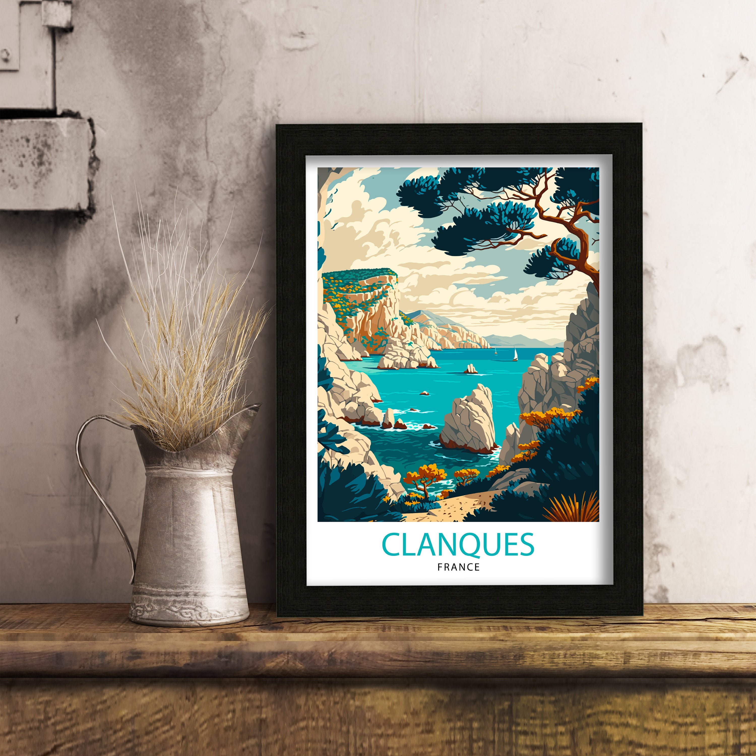 Calanques France Travel Poster, Mediterranean Coast Art Print