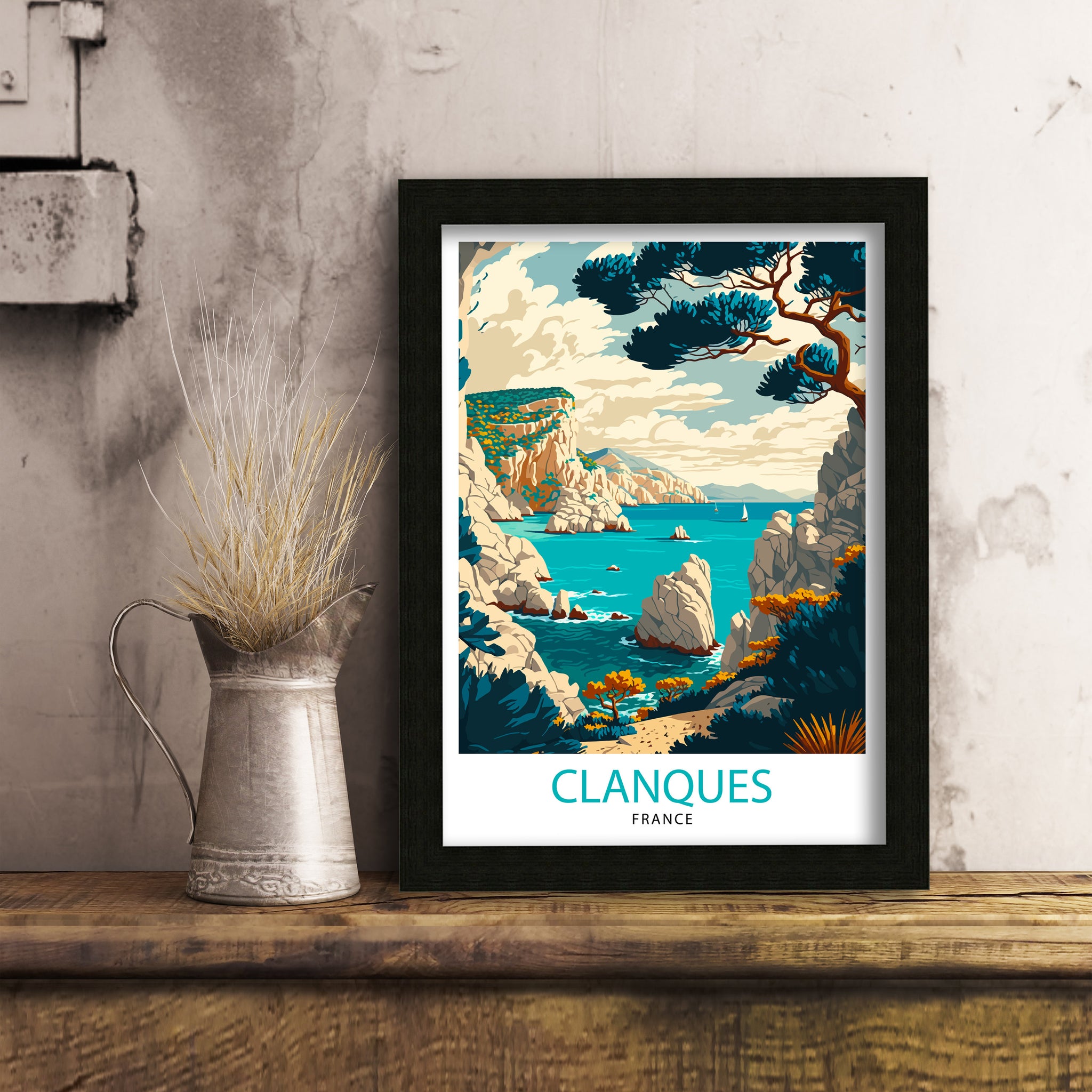 Calanques France Travel Poster, Mediterranean Coast Art Print
