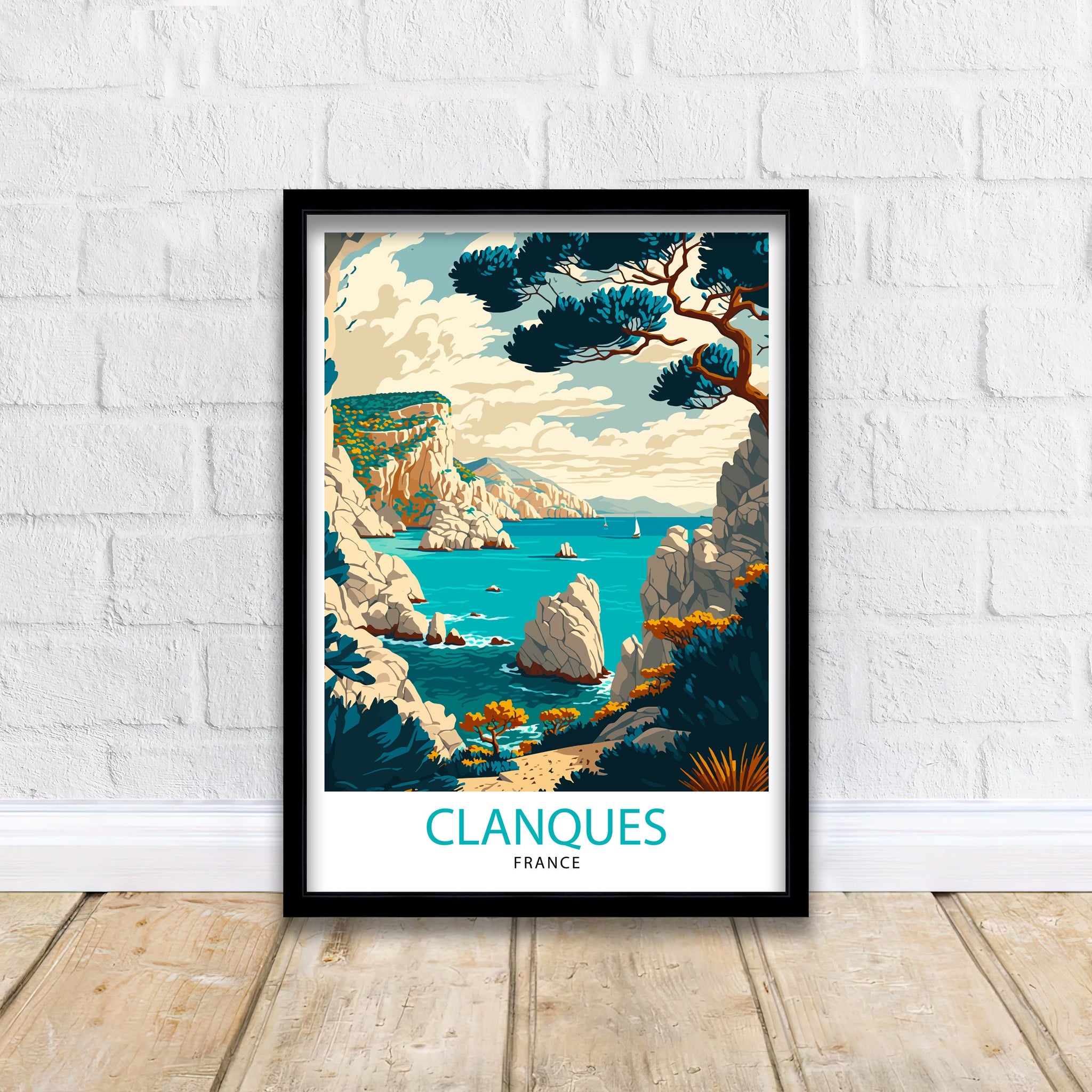 Calanques France Travel Poster, Mediterranean Coast Art Print