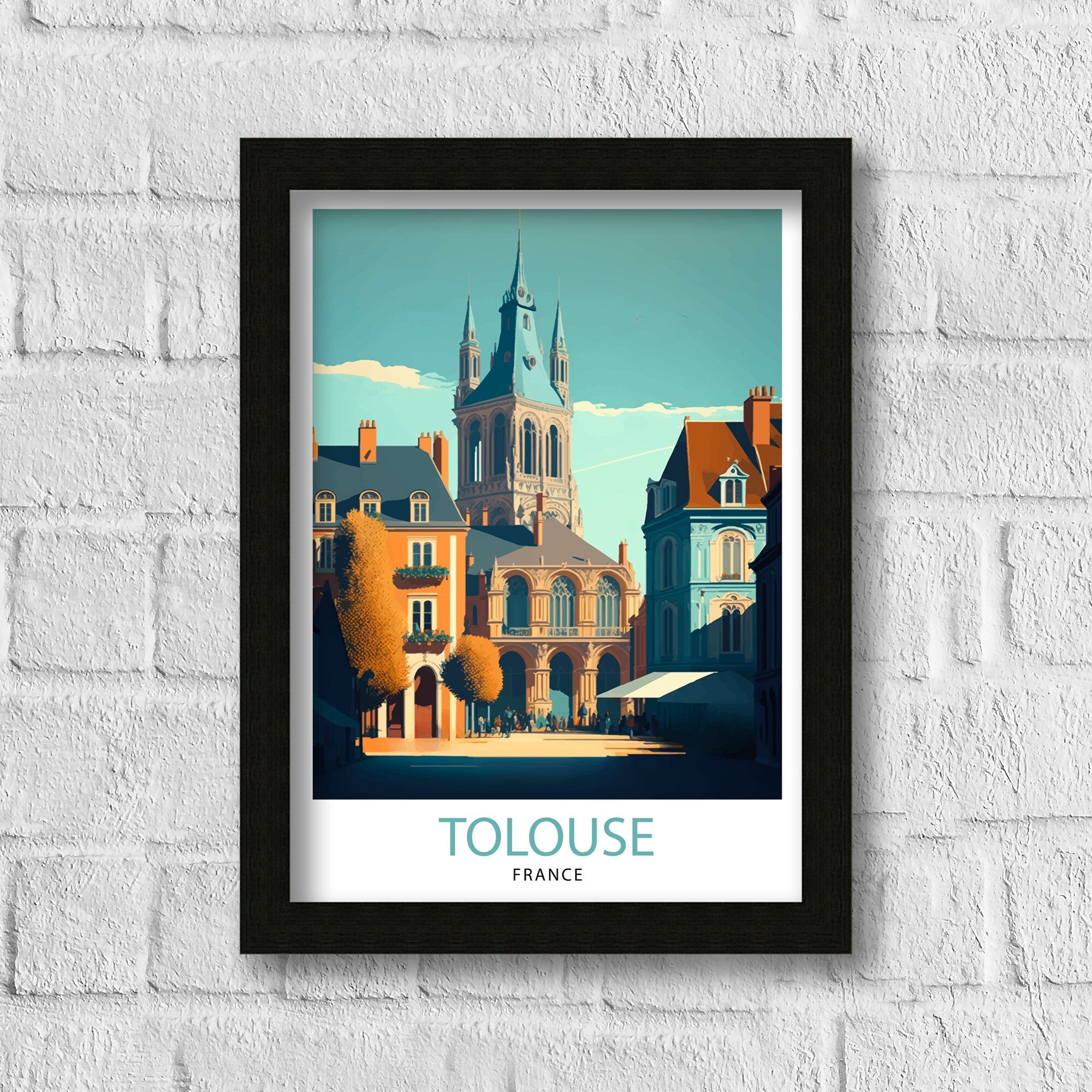 Toulouse France Travel Poster, Colorful City Illustration