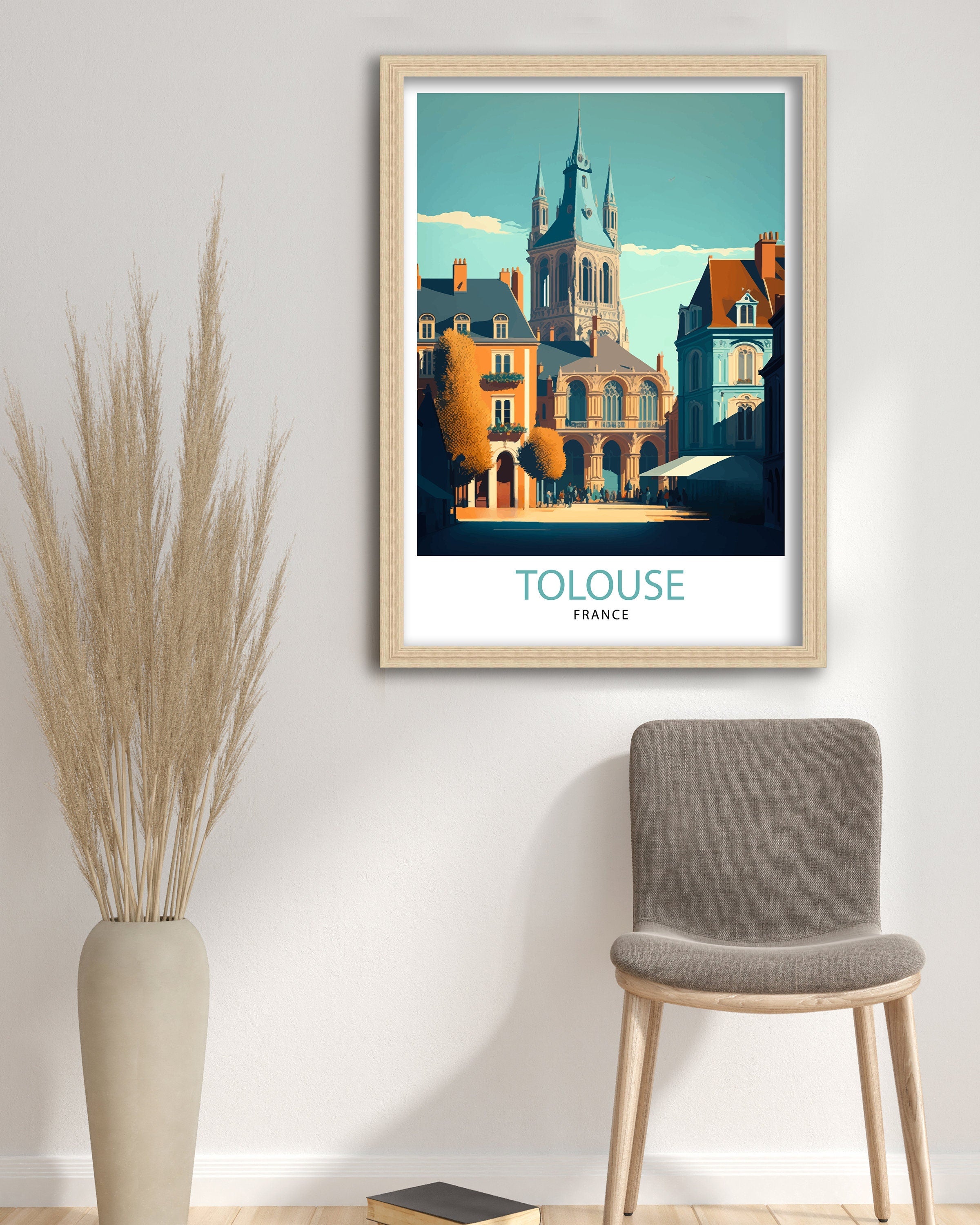 Toulouse France Travel Poster, Colorful City Illustration