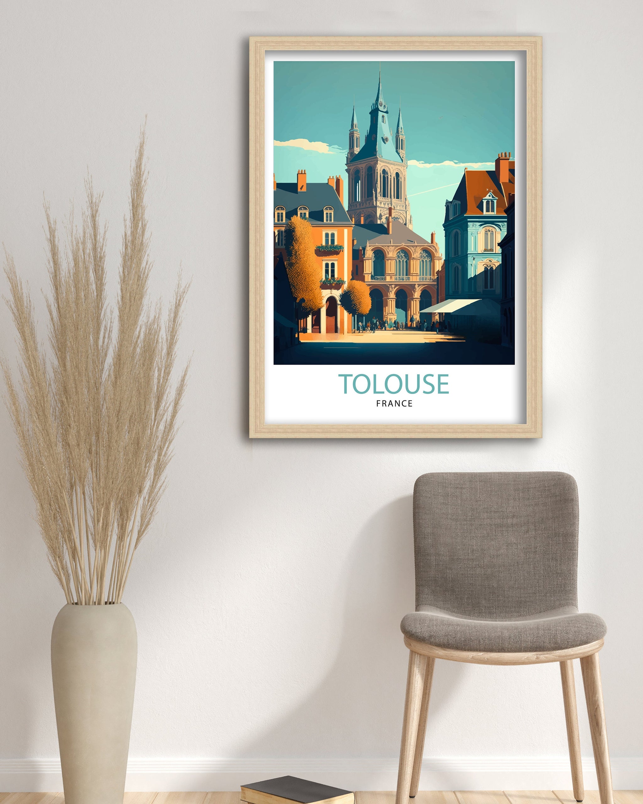Toulouse France Travel Poster, Colorful City Illustration