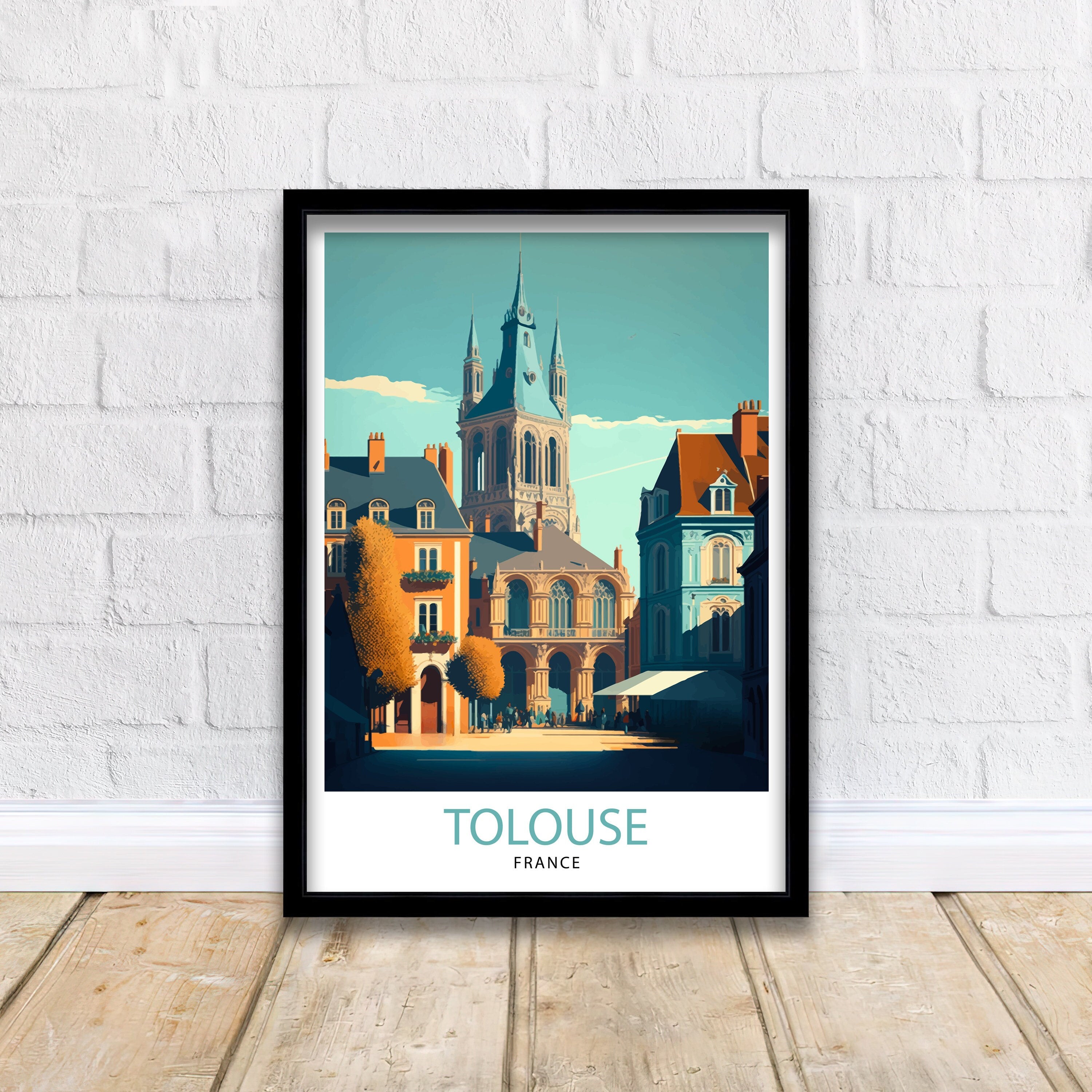Toulouse France Travel Poster, Colorful City Illustration