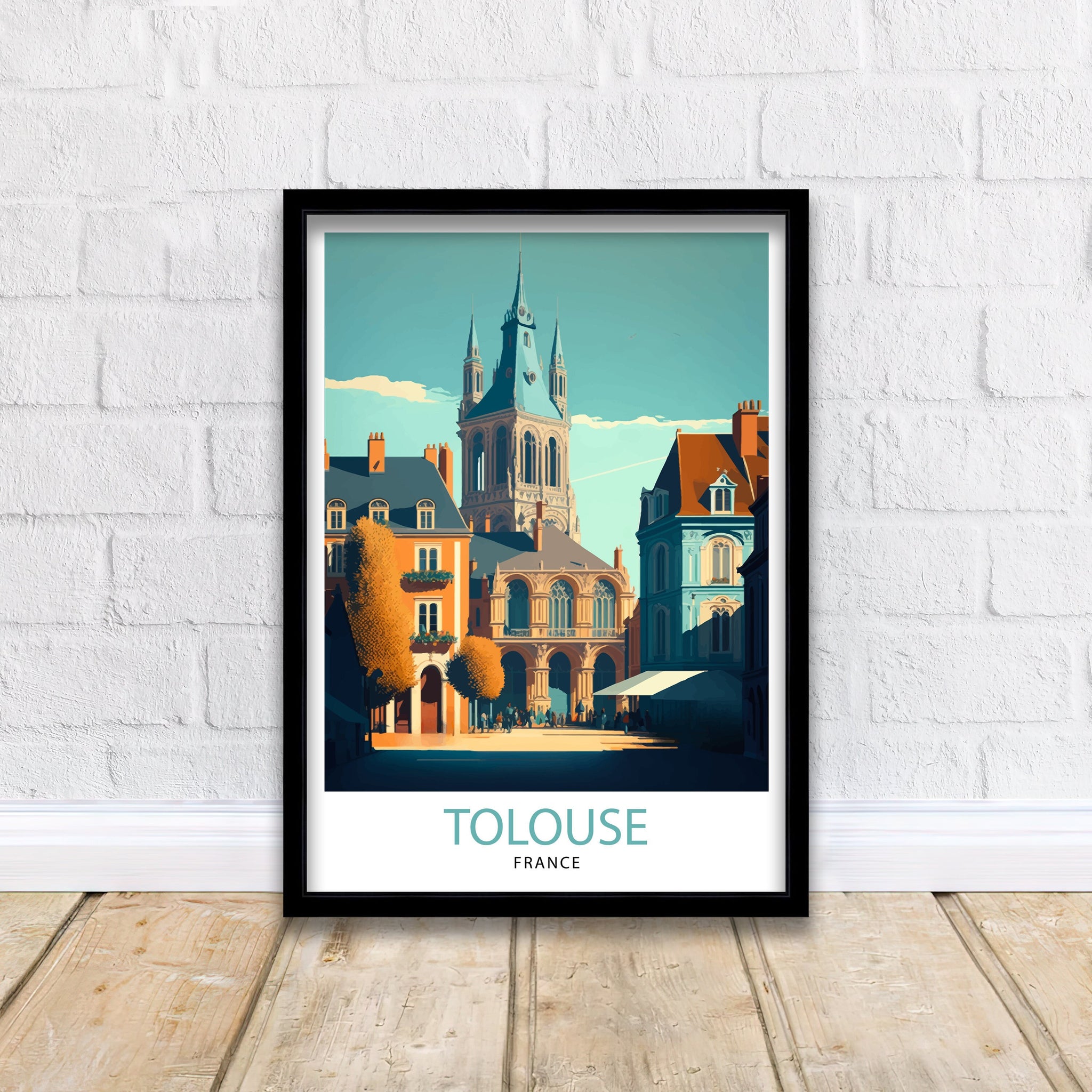 Toulouse France Travel Poster, Colorful City Illustration