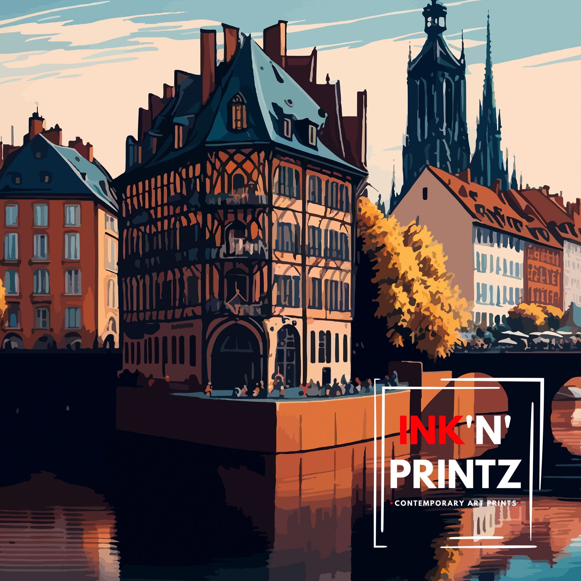 Strasbourg France Illustration Print, City Wall Art