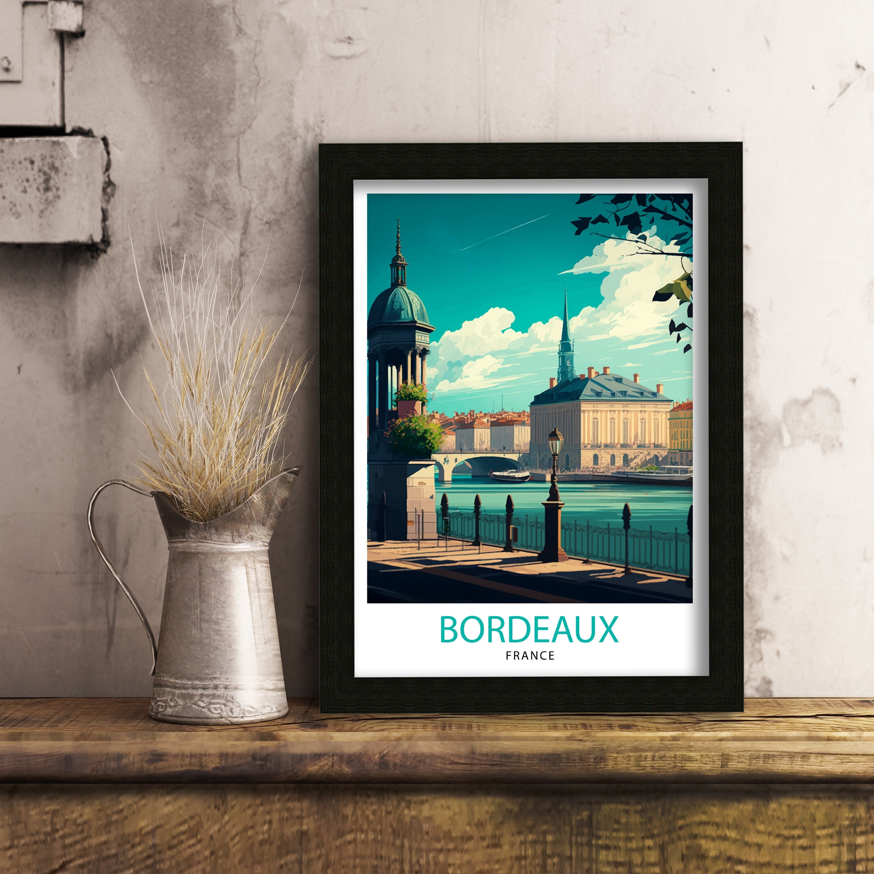 Bordeaux France Travel Poster, Cityscape Illustration