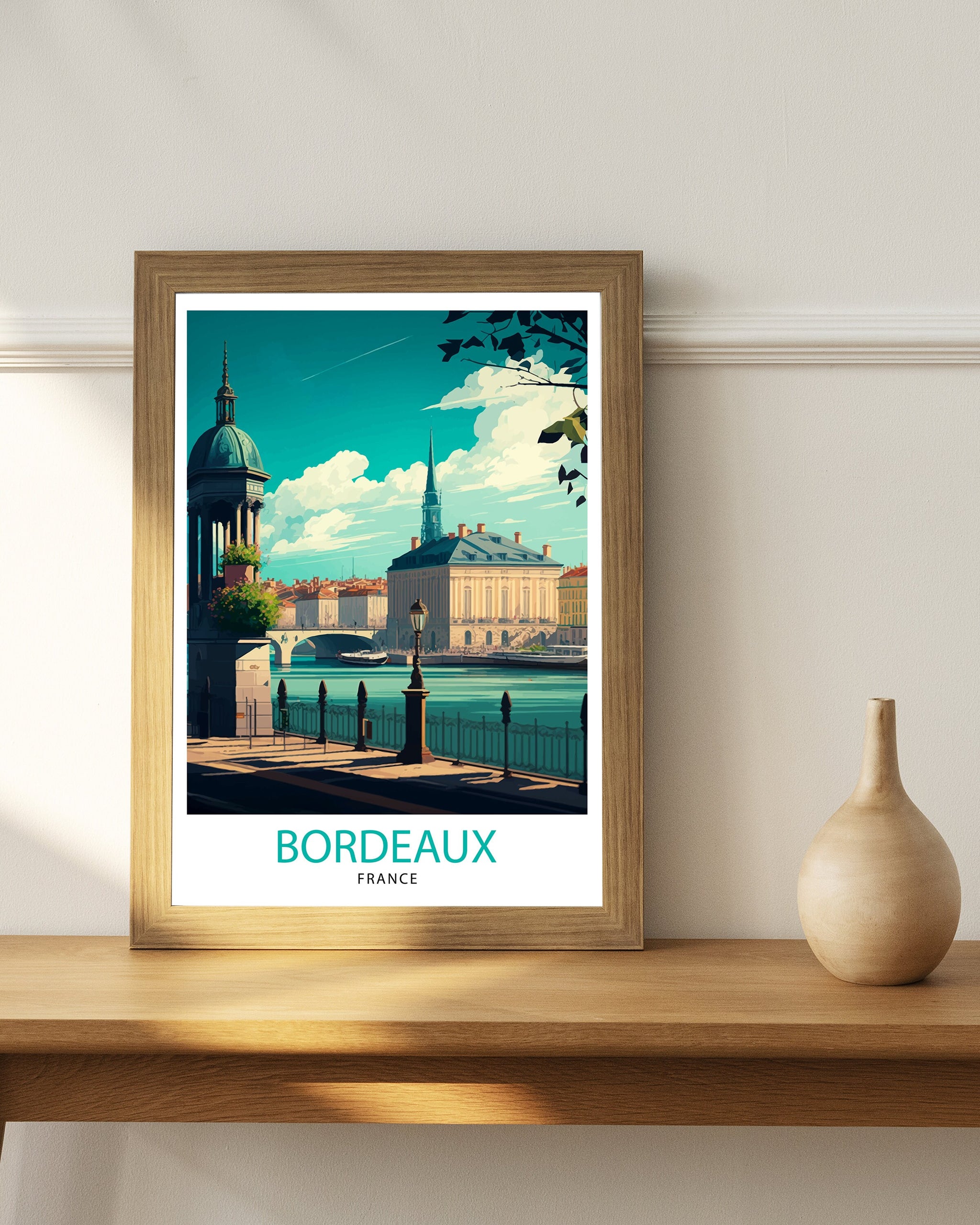 Bordeaux France Travel Poster, Cityscape Illustration
