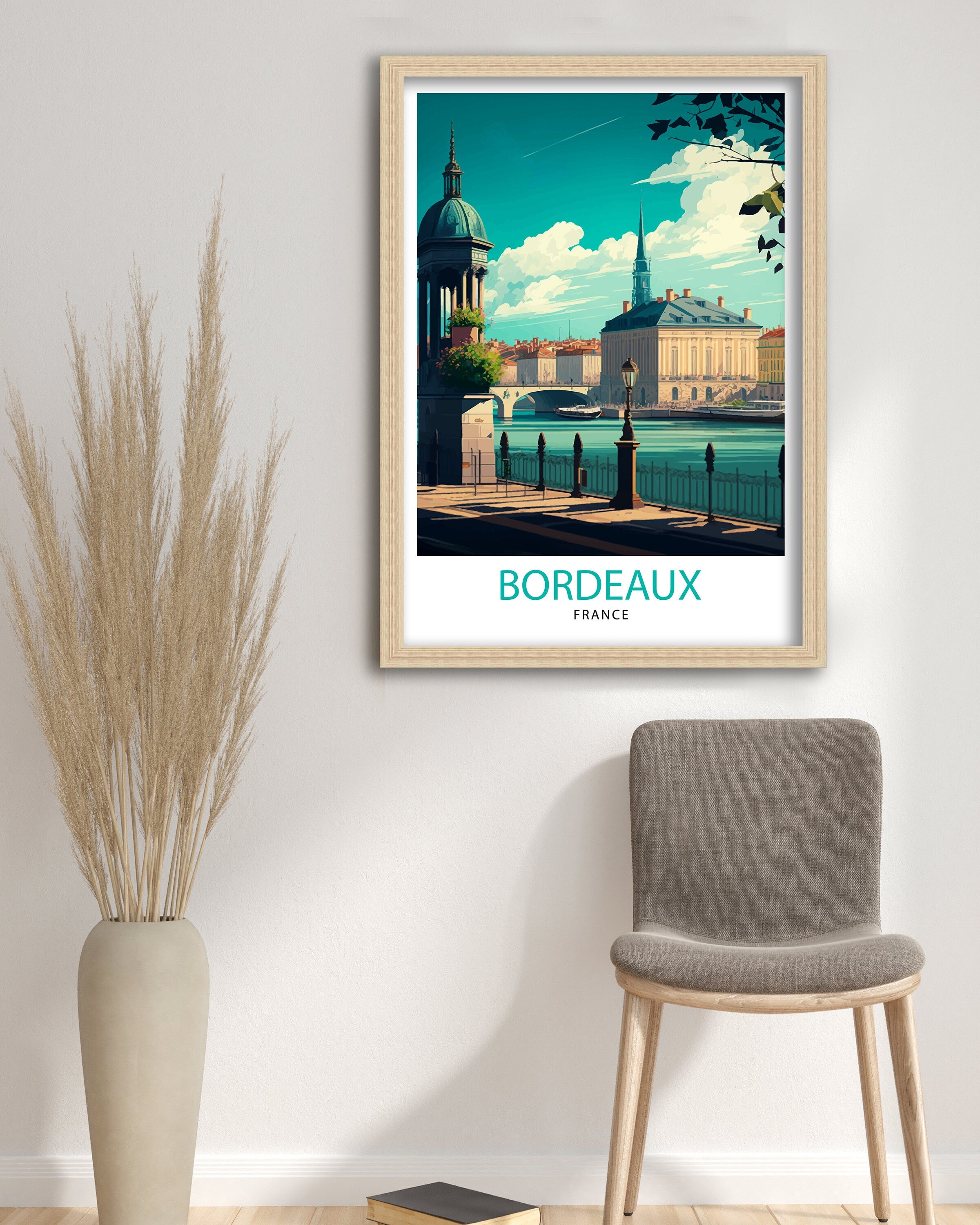 Bordeaux France Travel Poster, Cityscape Illustration