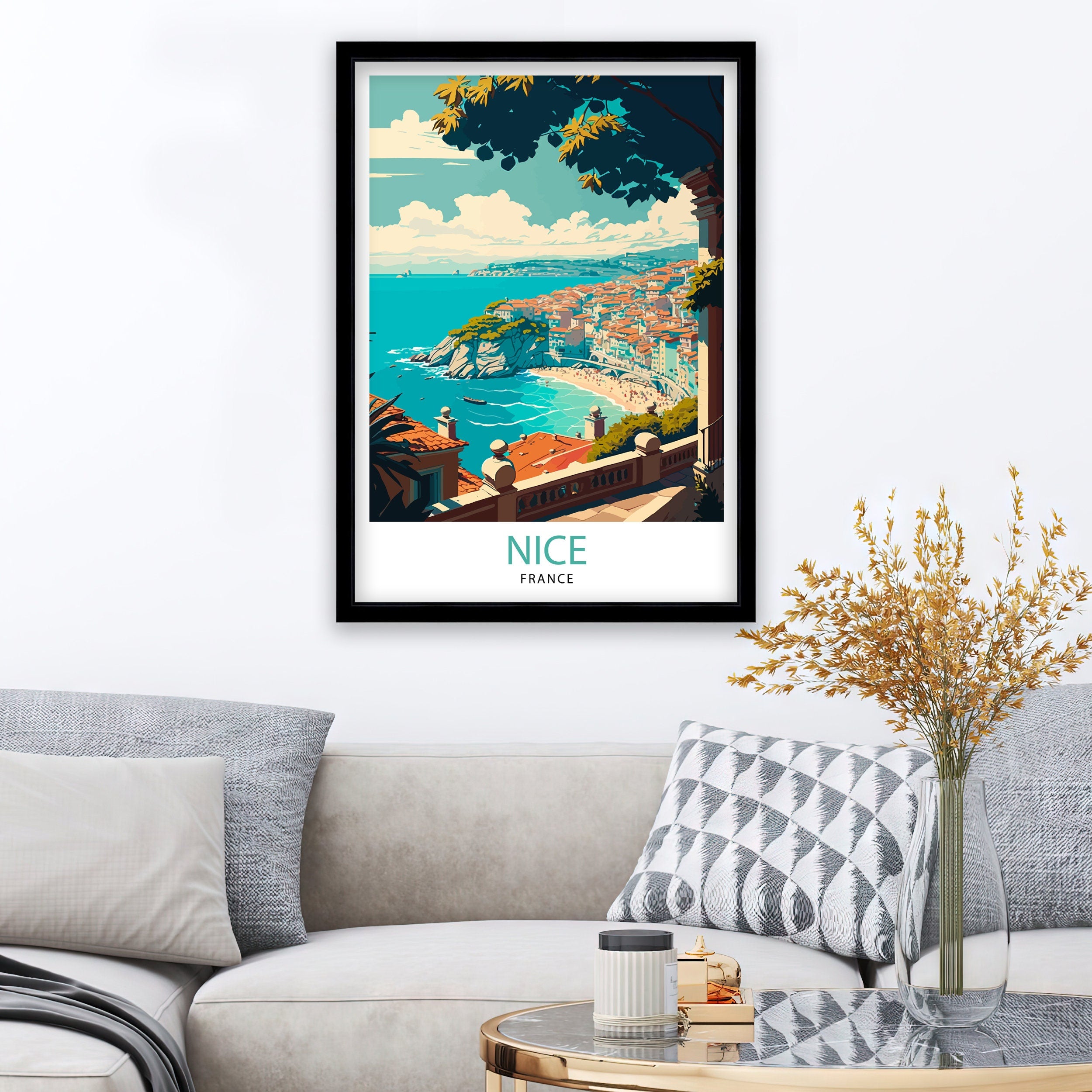 Nice France Travel Poster, French Riviera Wall Art