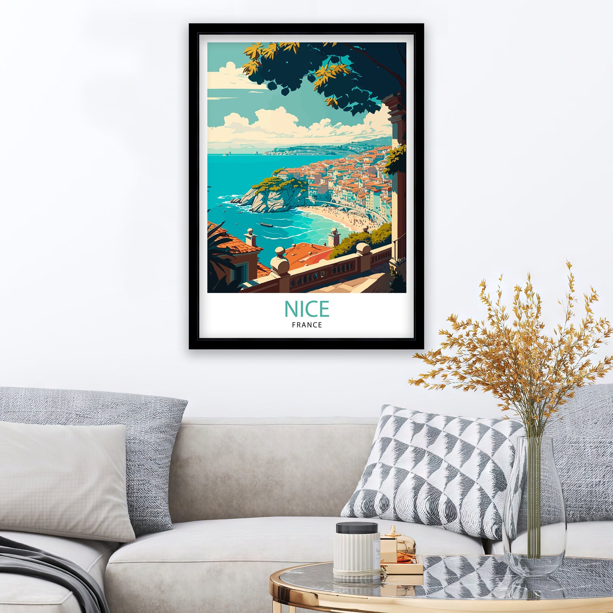 Nice France Travel Poster, French Riviera Wall Art