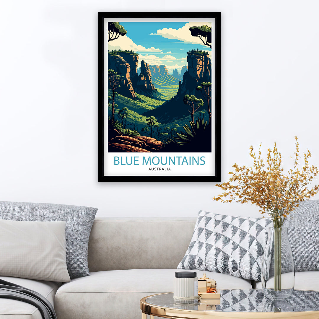 Blue Mountains Australia Travel Poster Blue Mountains Wall Art Australia Travel Poster Blue Mountains Home Decor Blue Mountains Illustration