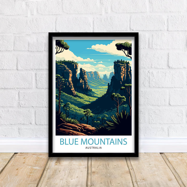 Blue Mountains Australia Travel Poster Blue Mountains Wall Art Australia Travel Poster Blue Mountains Home Decor Blue Mountains Illustration