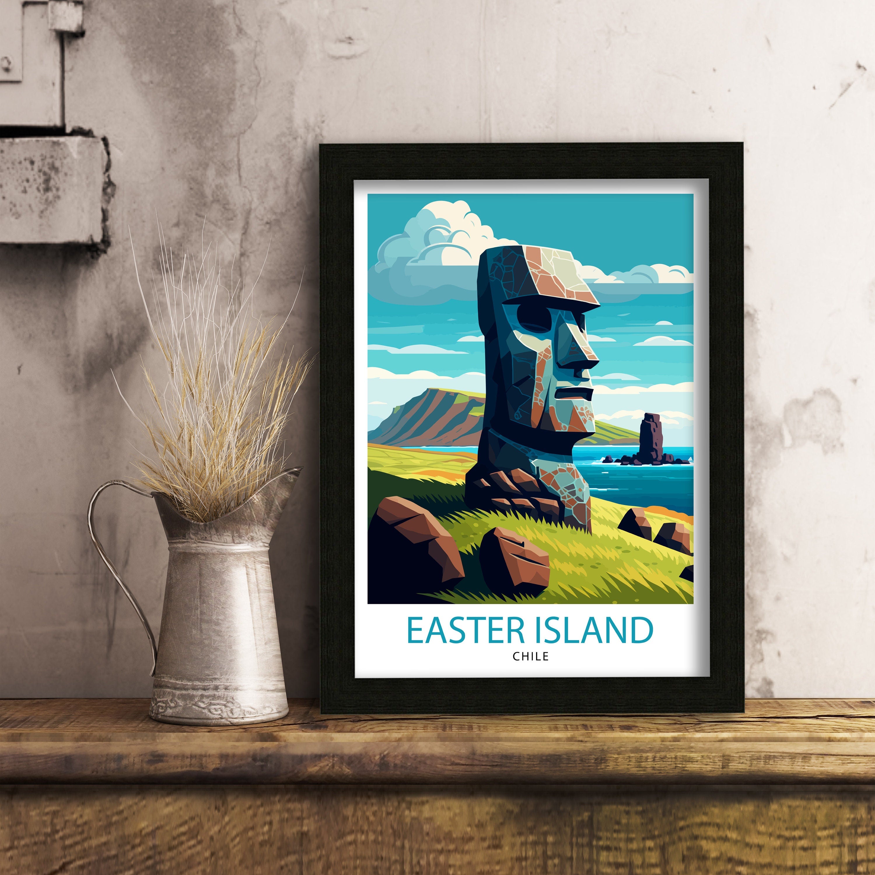 Easter Island Moai Print, Chile Travel Poster