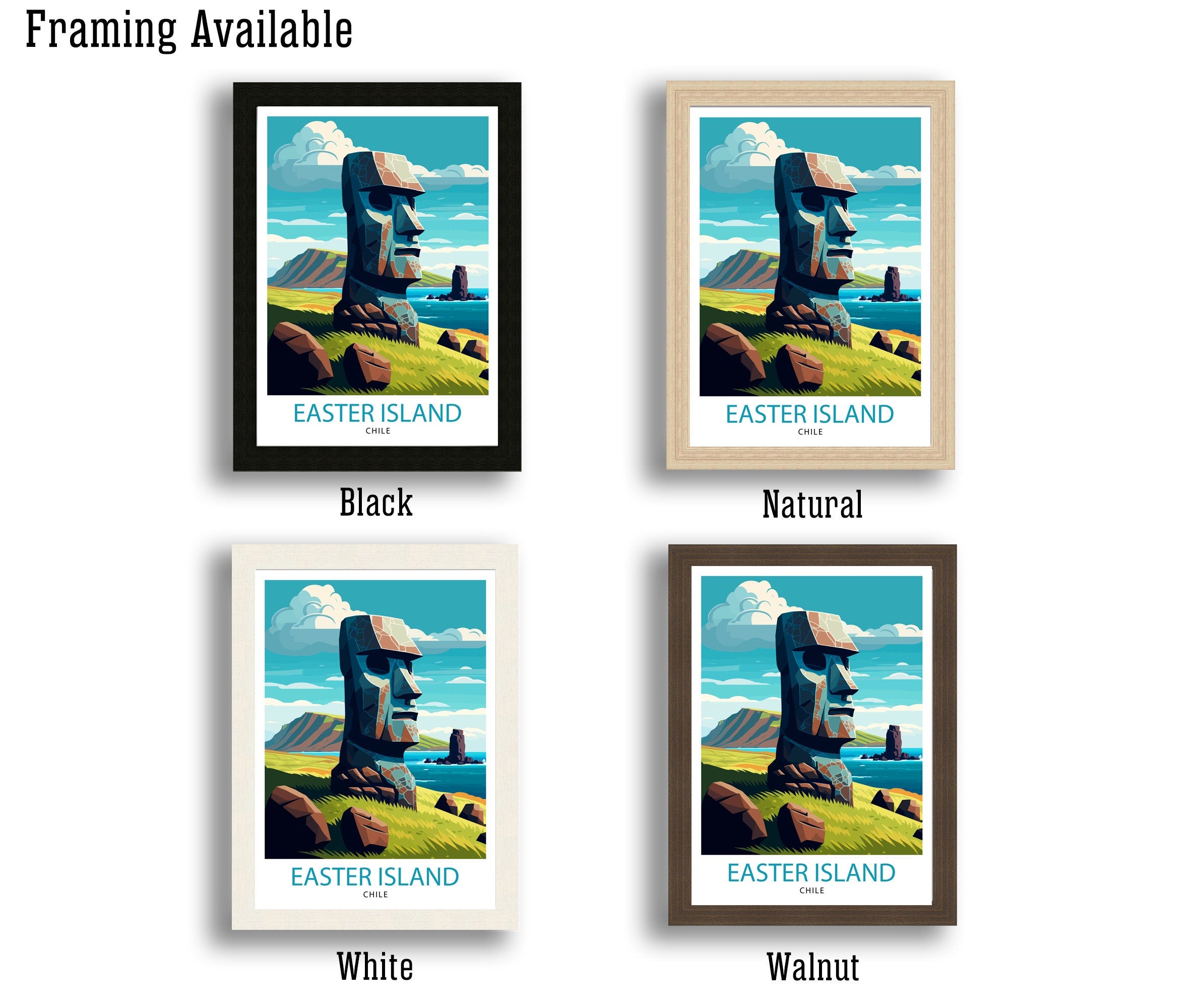 Easter Island Moai Print, Chile Travel Poster