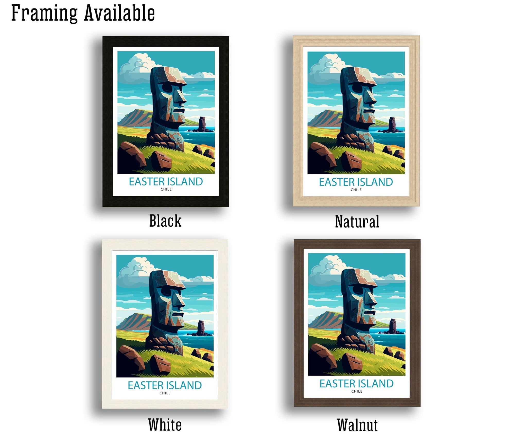 Easter Island Moai Print, Chile Travel Poster