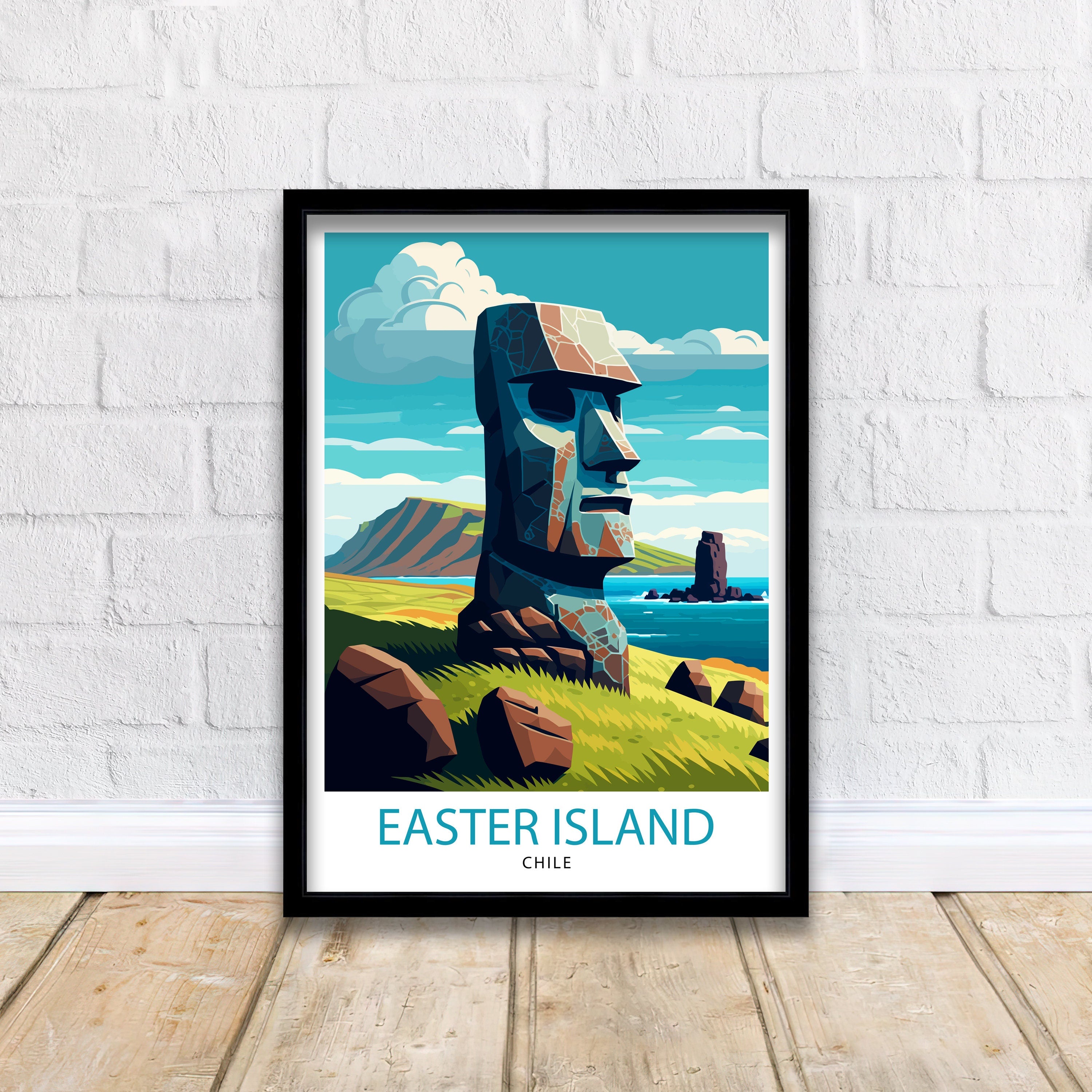 Easter Island Moai Print, Chile Travel Poster