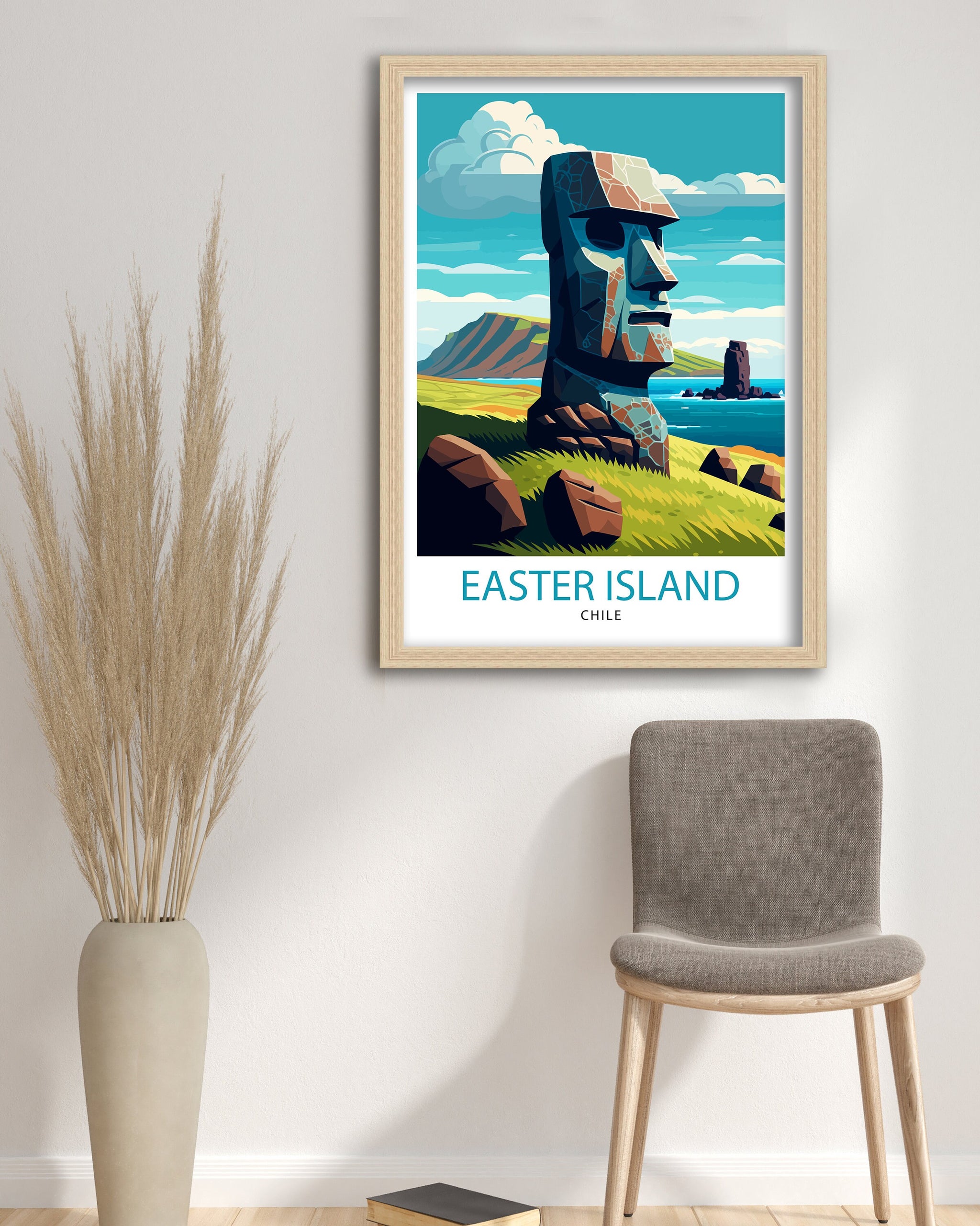 Easter Island Moai Print, Chile Travel Poster