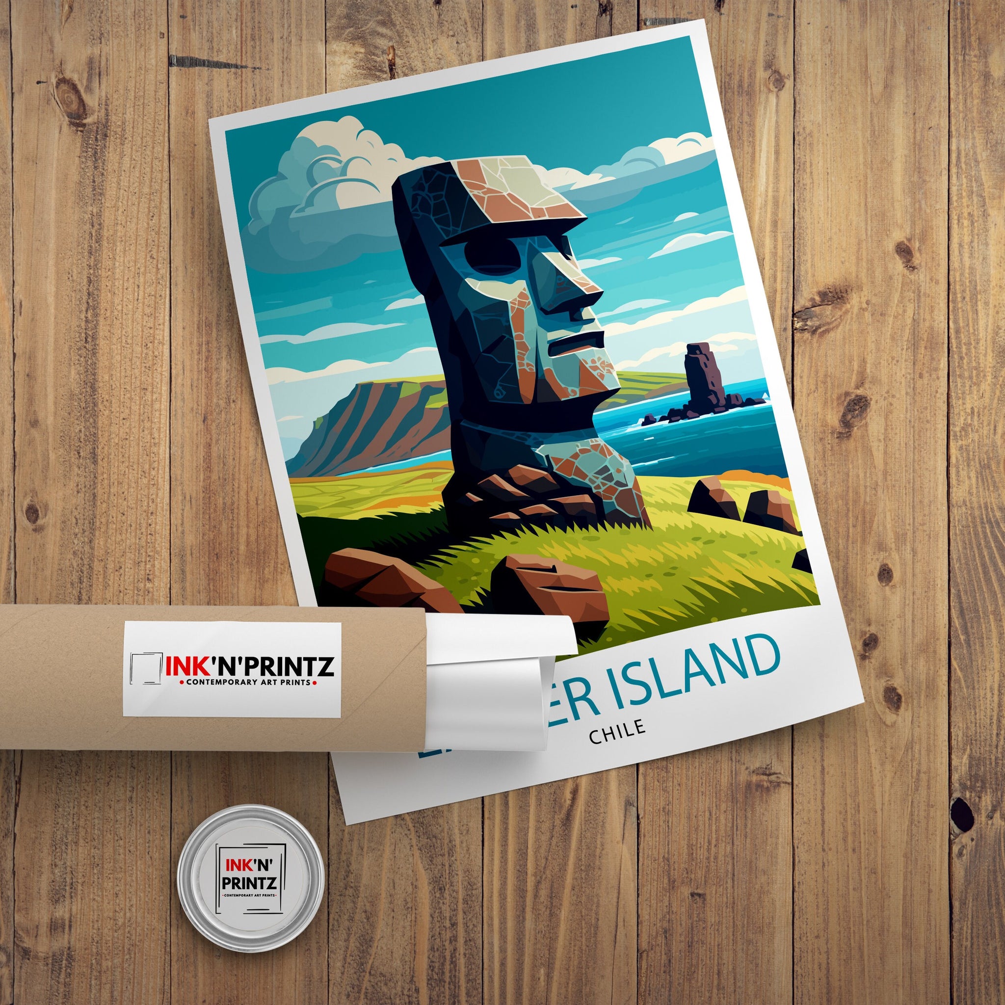Easter Island Moai Print, Chile Travel Poster