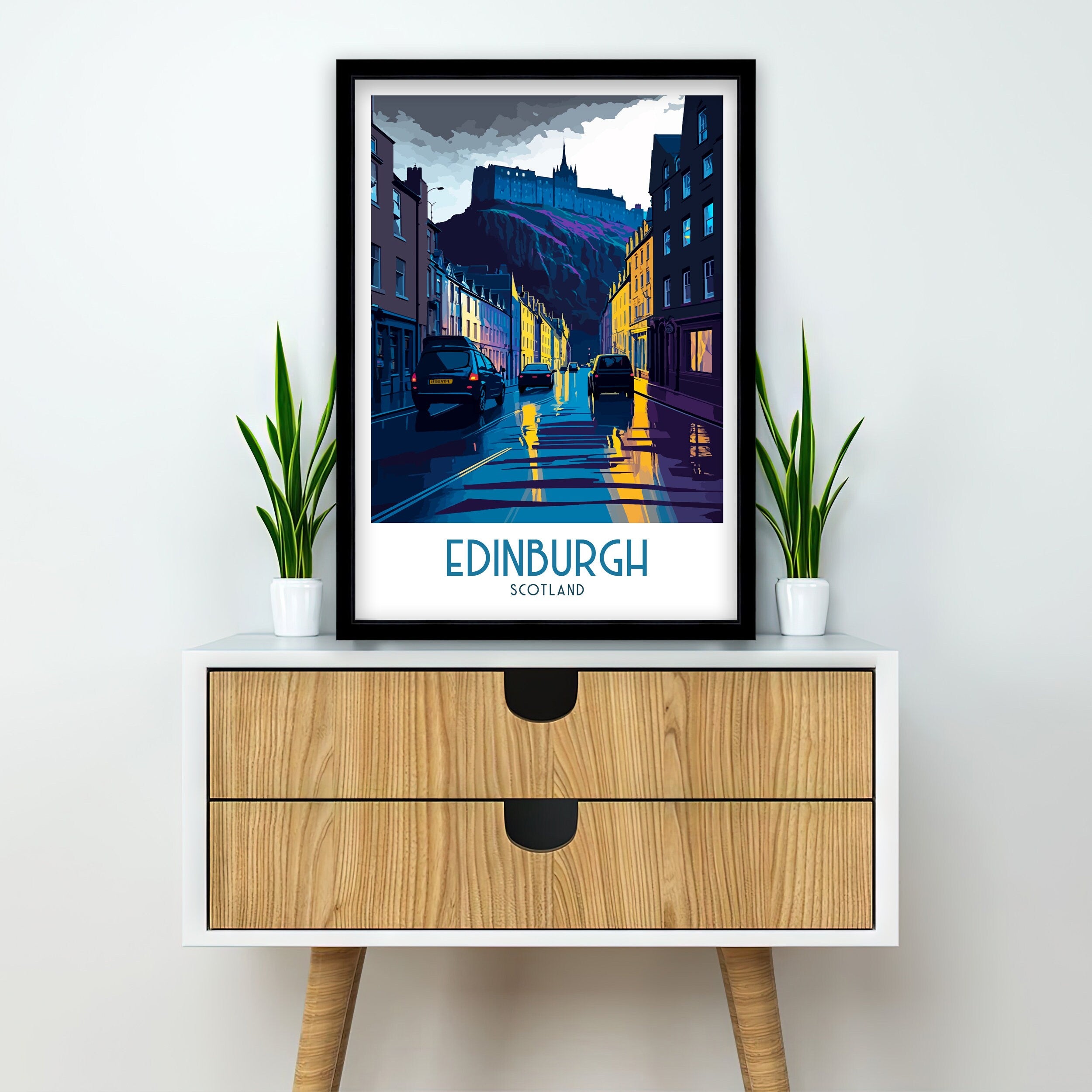 Edinburgh Scotland Travel Poster | Cityscape Illustration Art Print