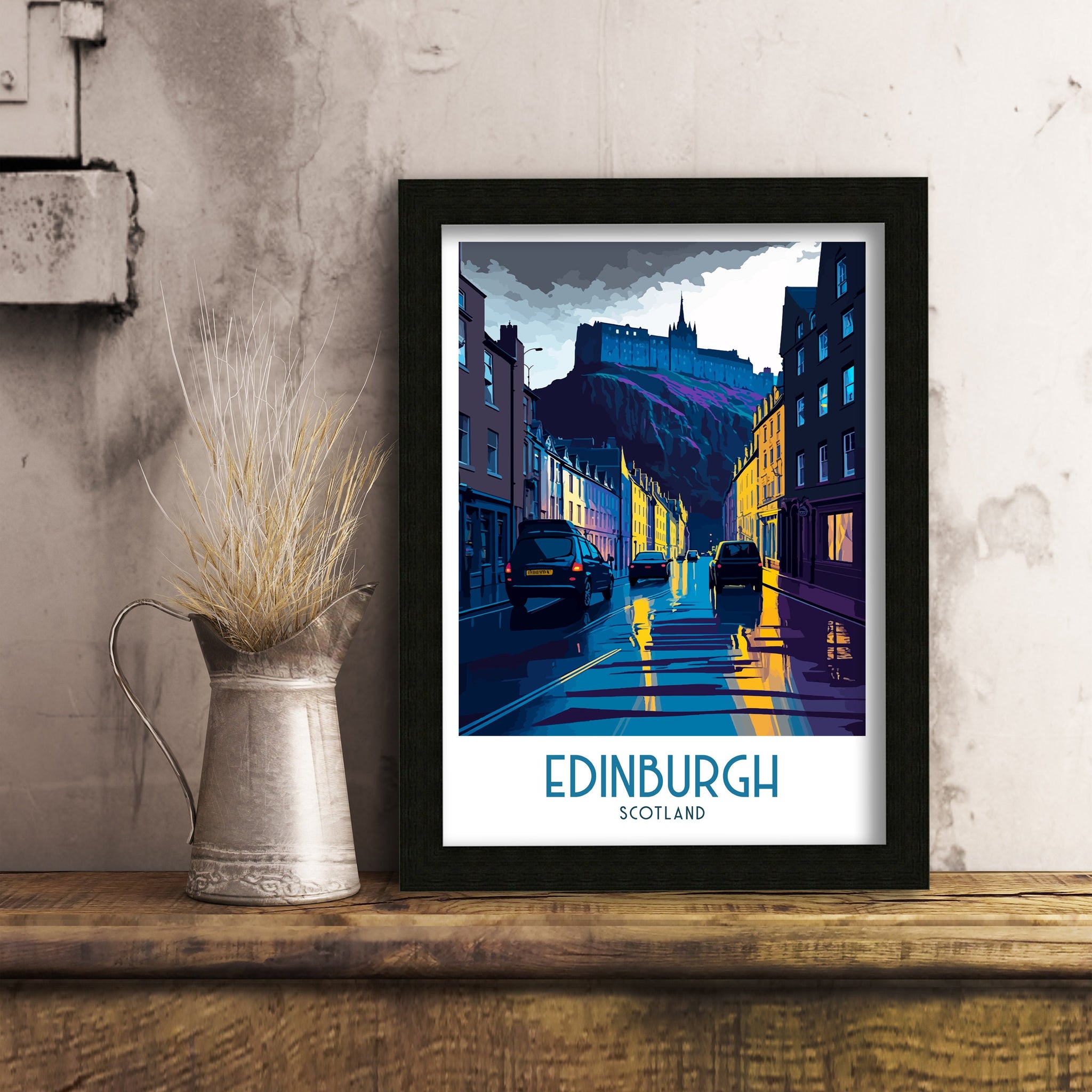 Edinburgh Scotland Travel Poster | Cityscape Illustration Art Print