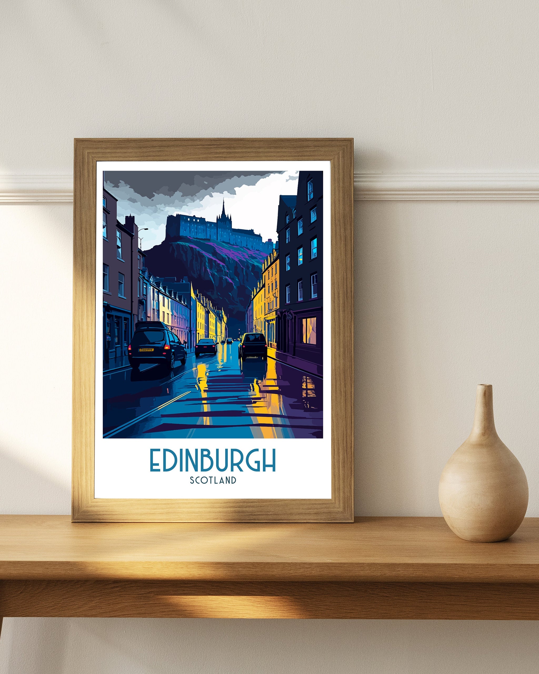 Edinburgh Scotland Travel Poster | Cityscape Illustration Art Print