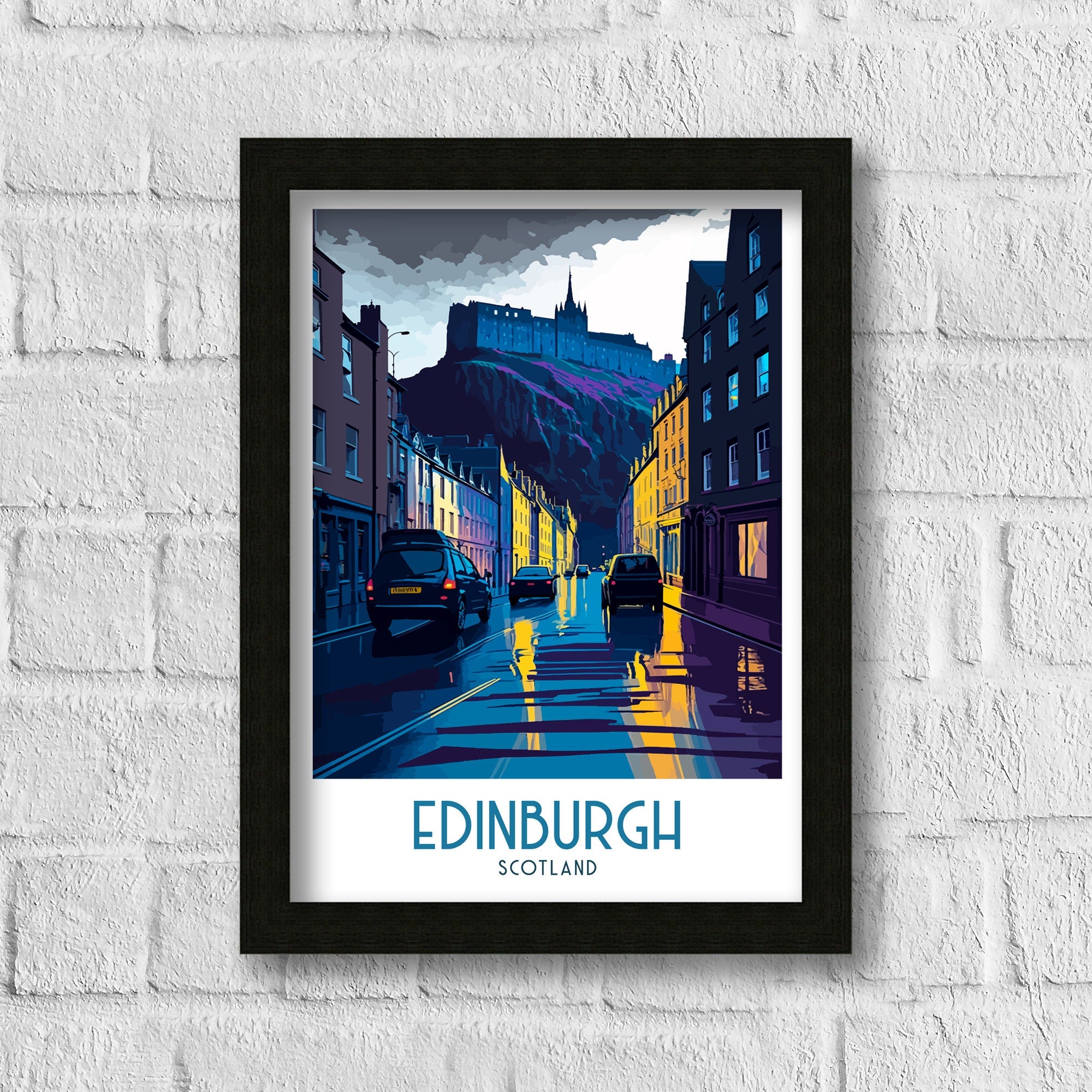 Edinburgh Scotland Travel Poster | Cityscape Illustration Art Print