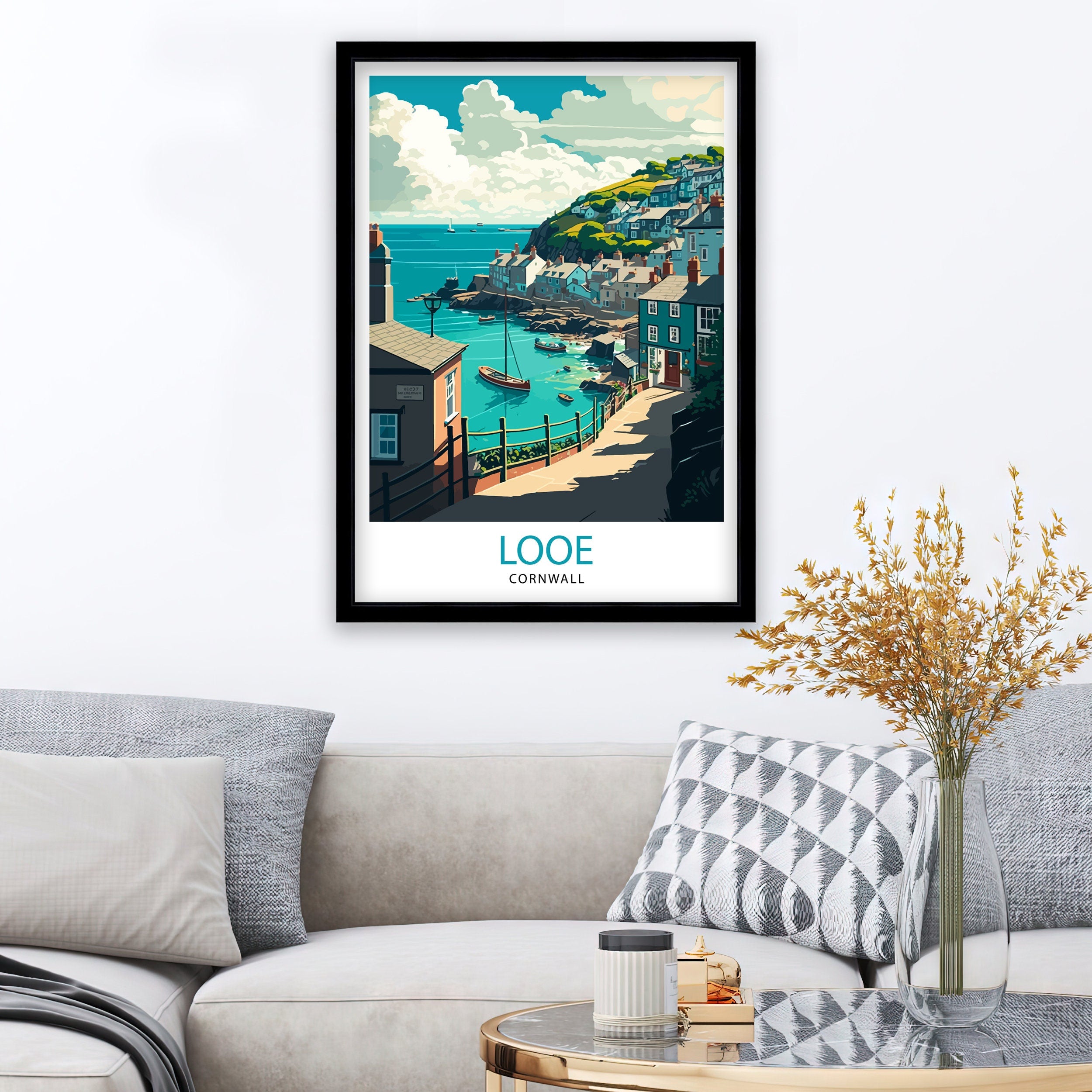 Looe Cornwall Travel Poster, Coastal Harbor Art Print