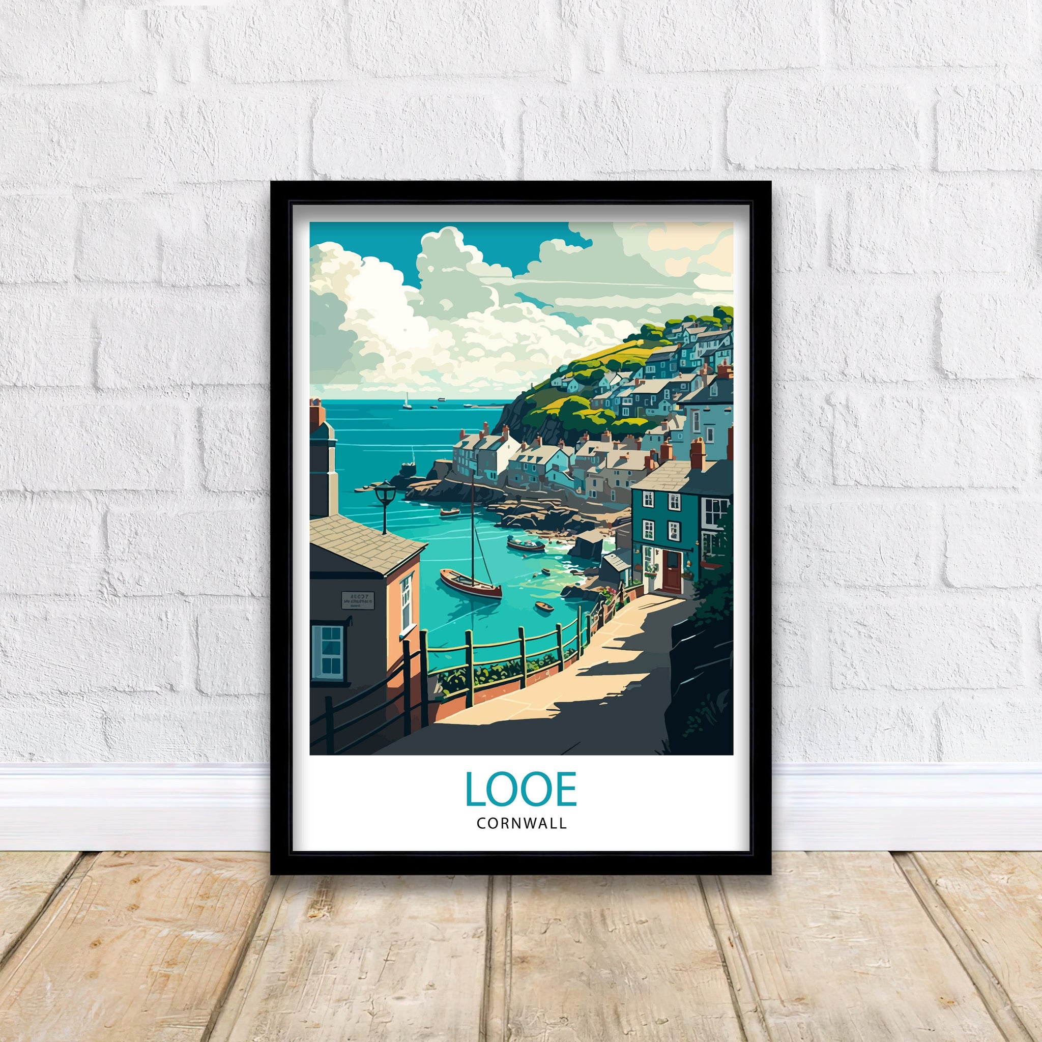 Looe Cornwall Travel Poster, Coastal Harbor Art Print