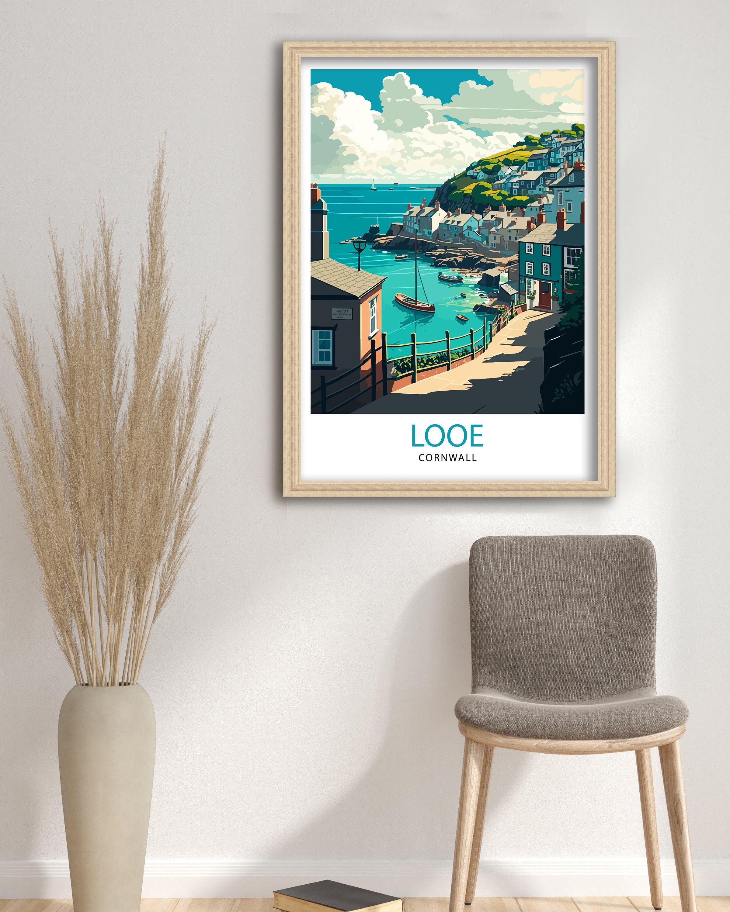 Looe Cornwall Travel Poster, Coastal Harbor Art Print