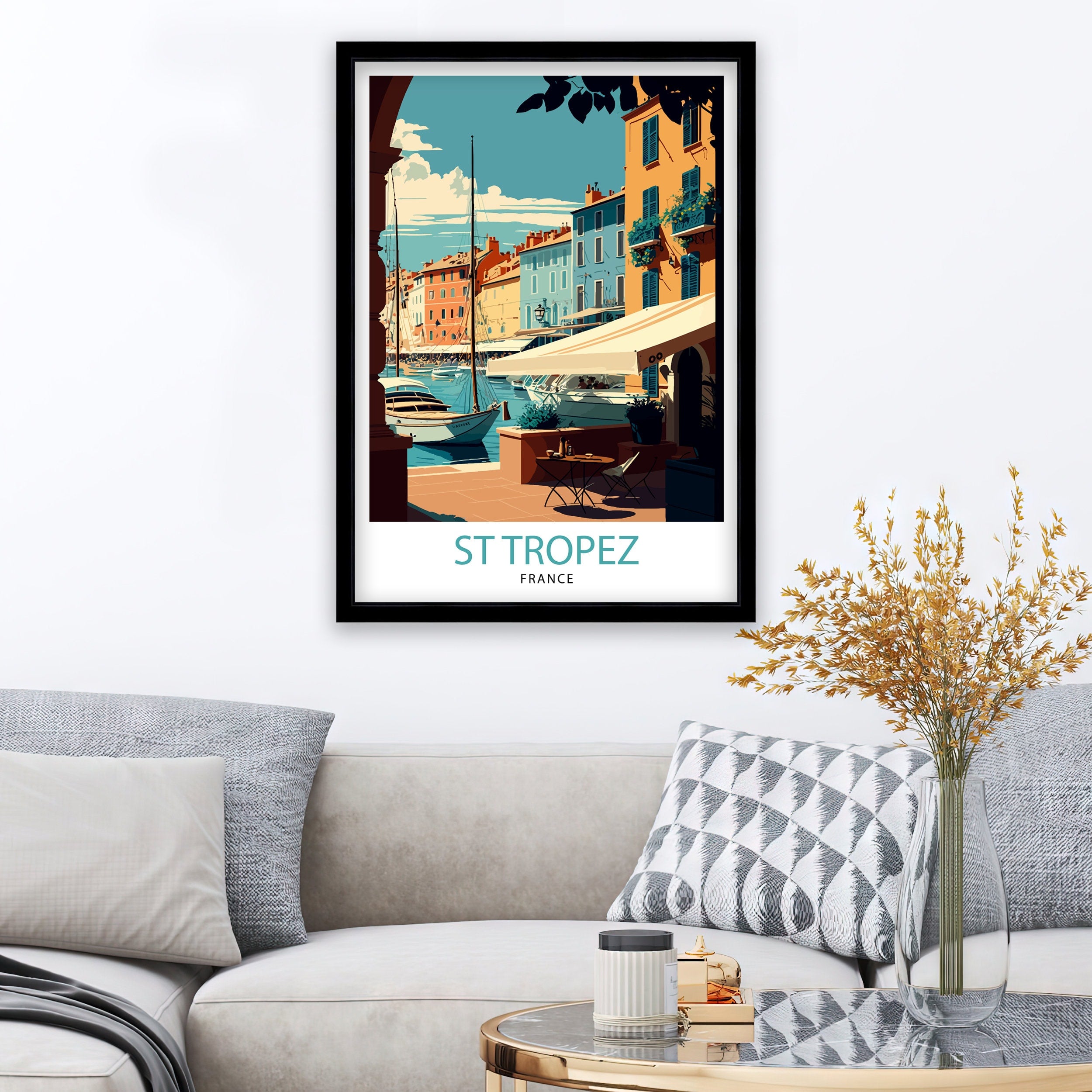 St Tropez France Art Print, Coastal Illustration