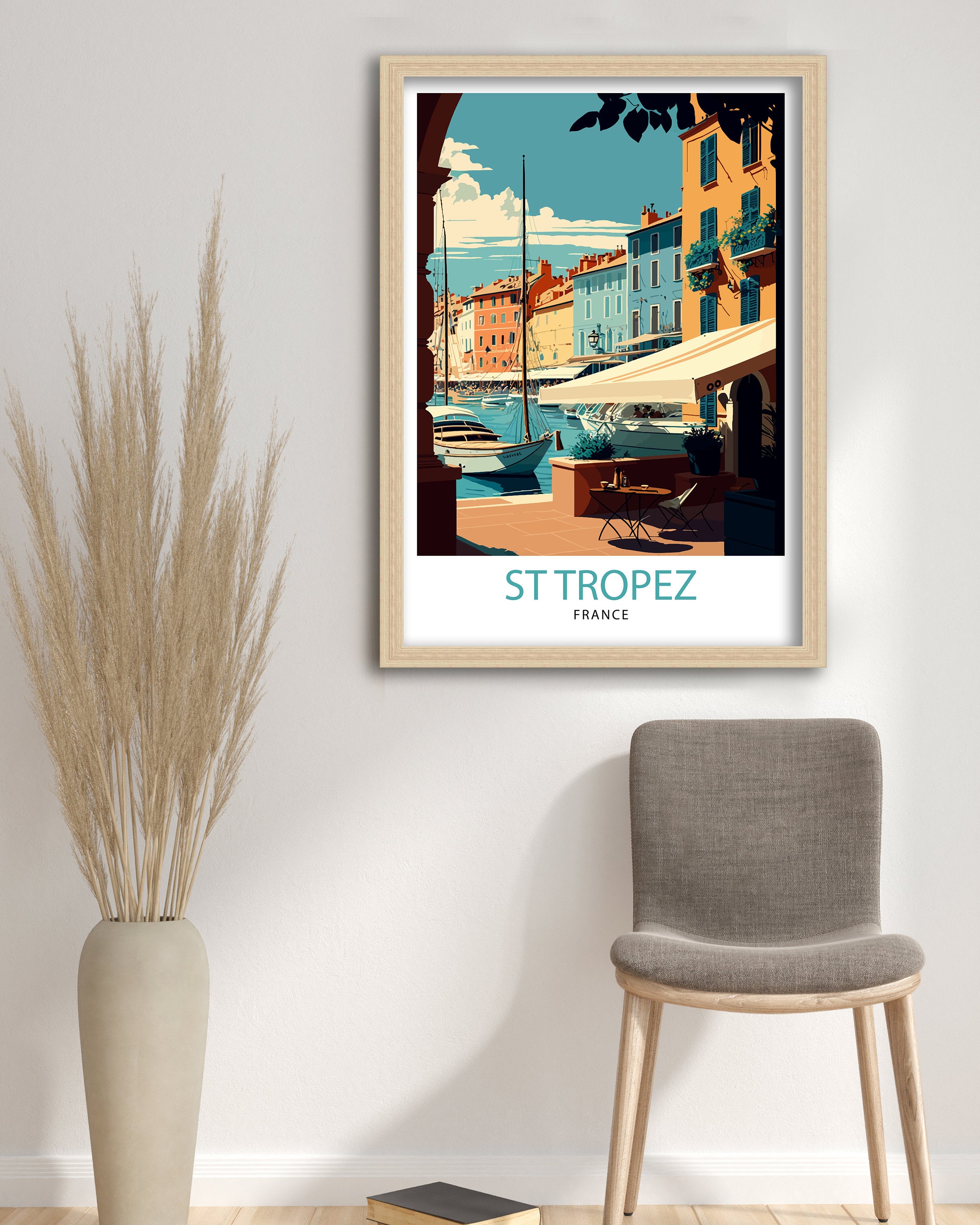 St Tropez France Art Print, Coastal Illustration